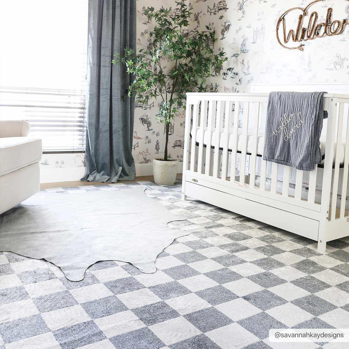 Alie Blue Gray Checkered Washable Rug - Image 19