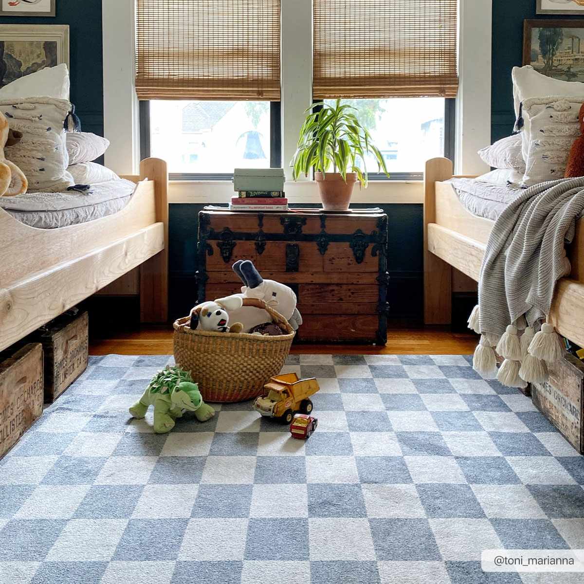 Alie Blue Gray Checkered Washable Rug - Image 2