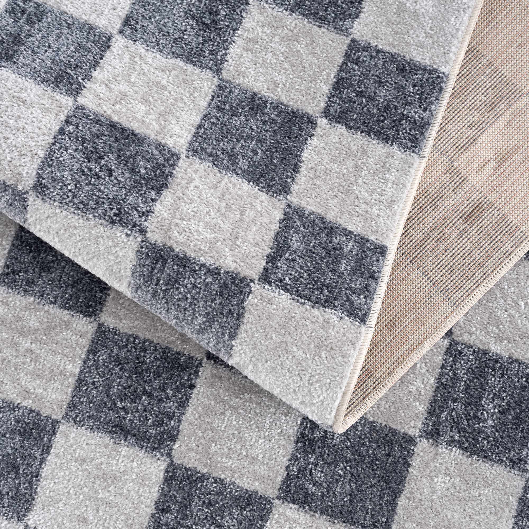 Alie Blue Gray Checkered Washable Rug - Image 20