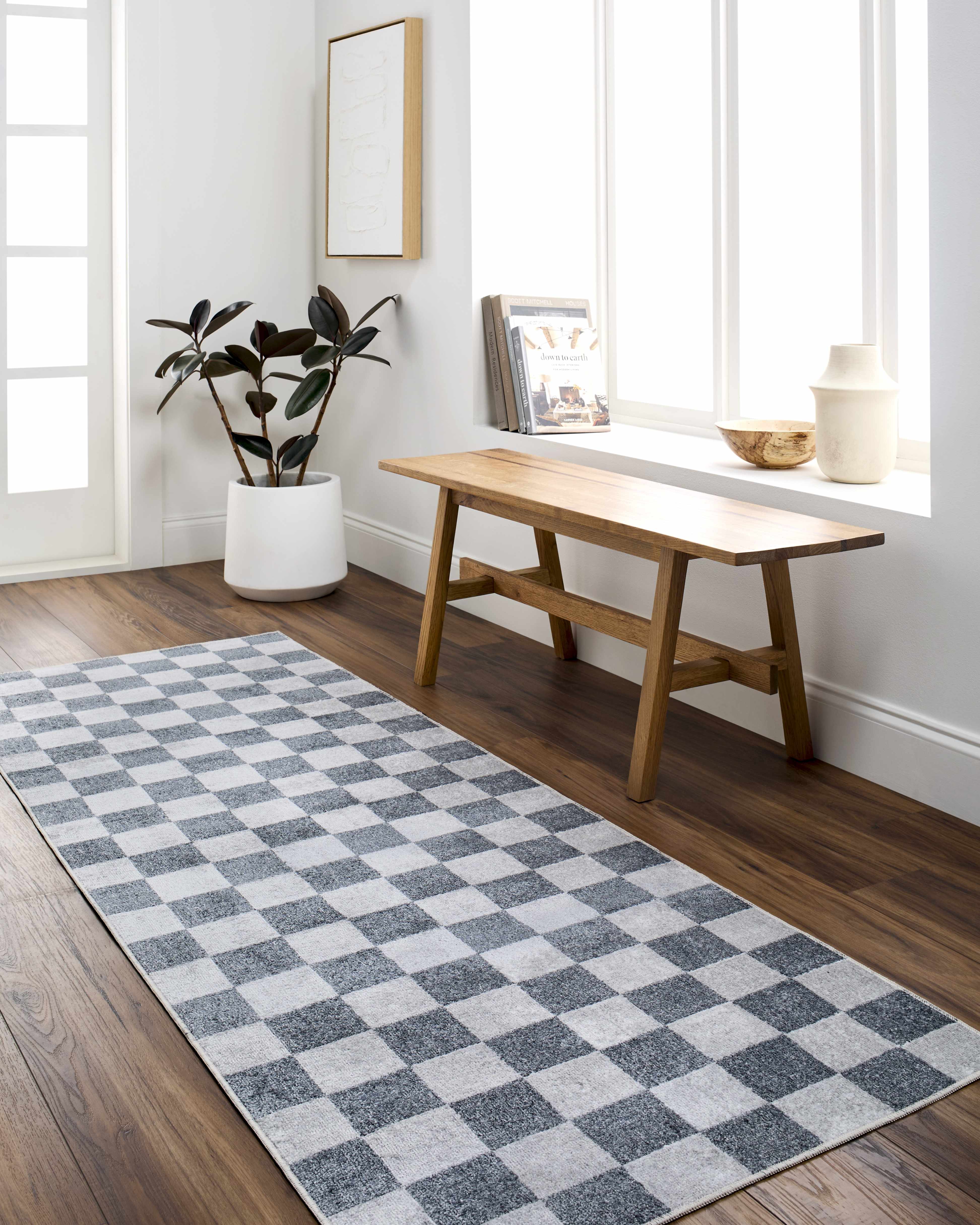 Alie Blue Gray Checkered Washable Rug - Image 21