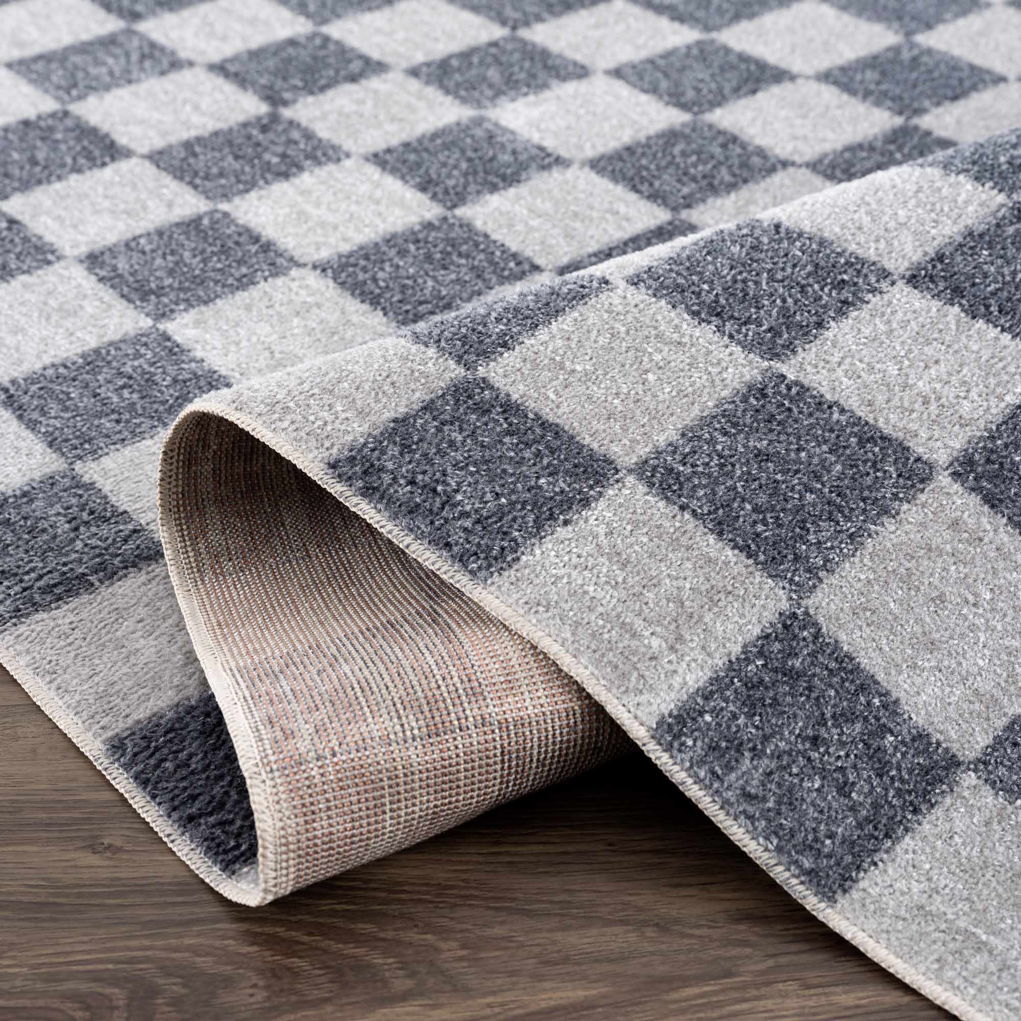 Alie Blue Gray Checkered Washable Rug - Image 22
