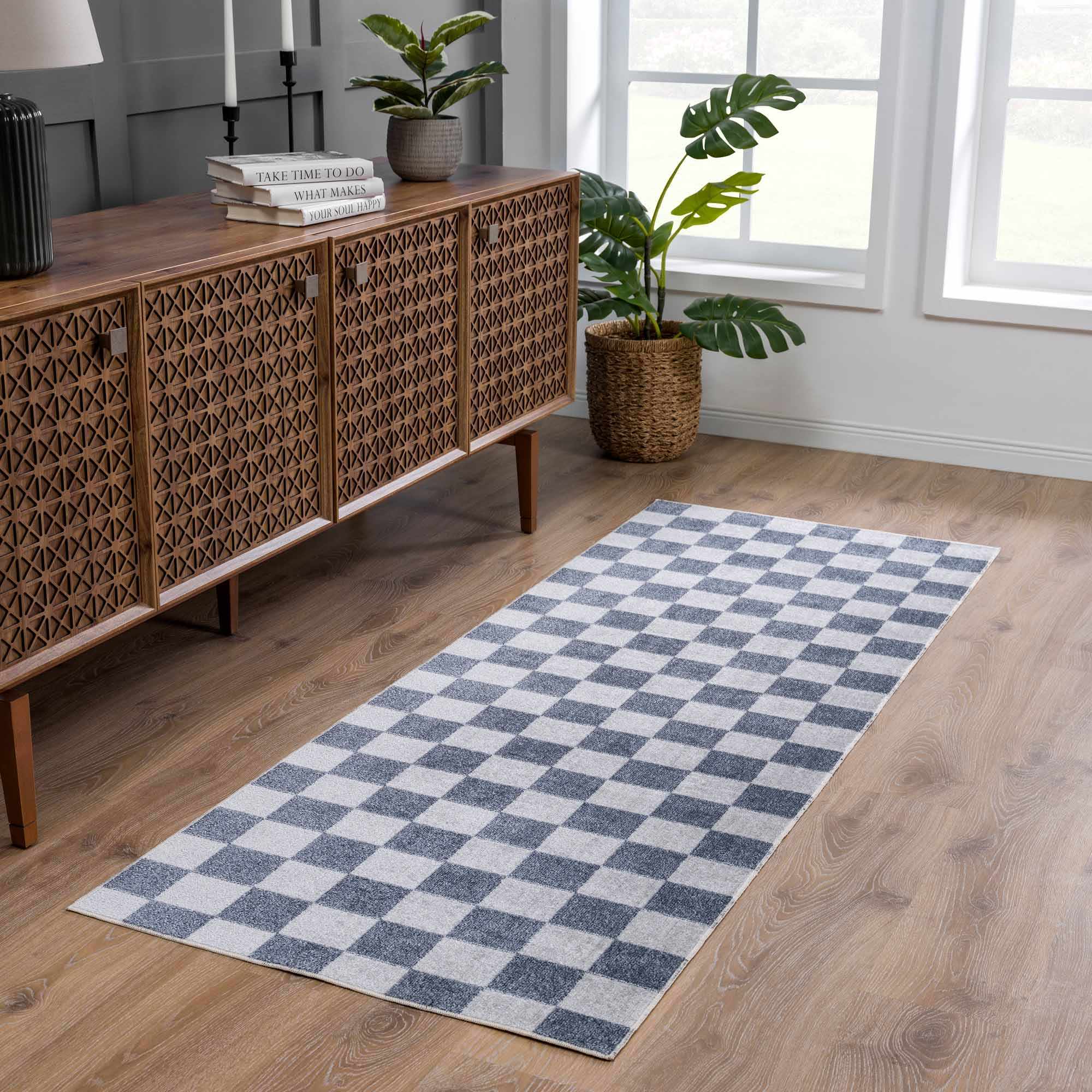 Alie Blue Gray Checkered Washable Rug - Image 4