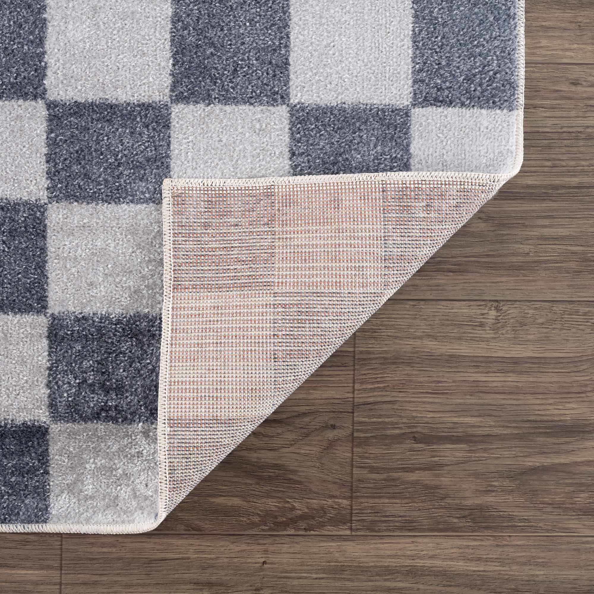 Alie Blue Gray Checkered Washable Rug - Image 5