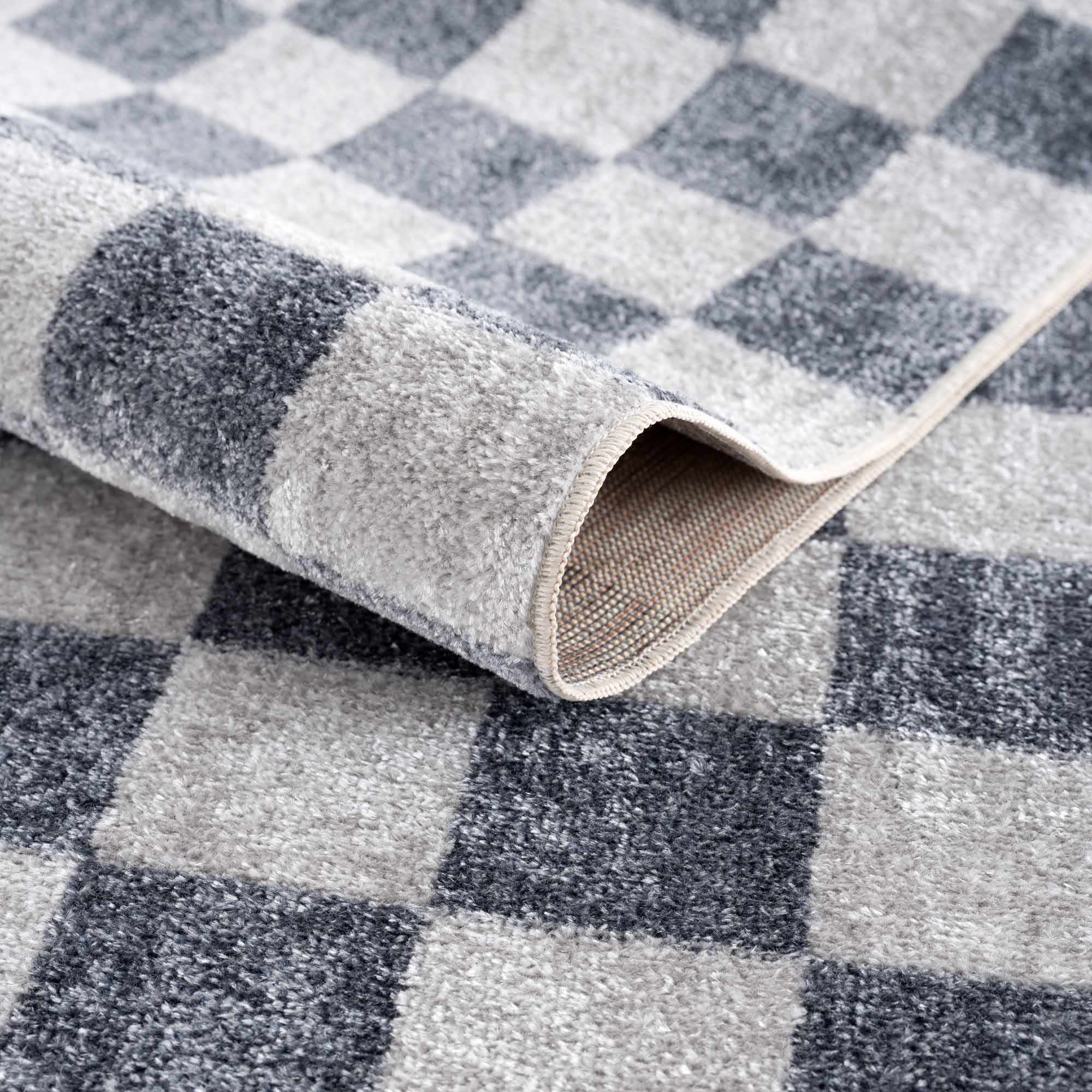 Alie Blue Gray Checkered Washable Rug - Image 6