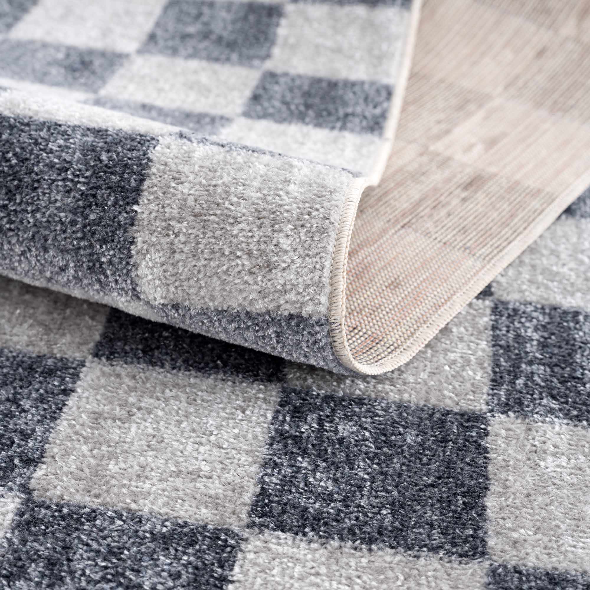 Alie Blue Gray Checkered Washable Rug - Image 7