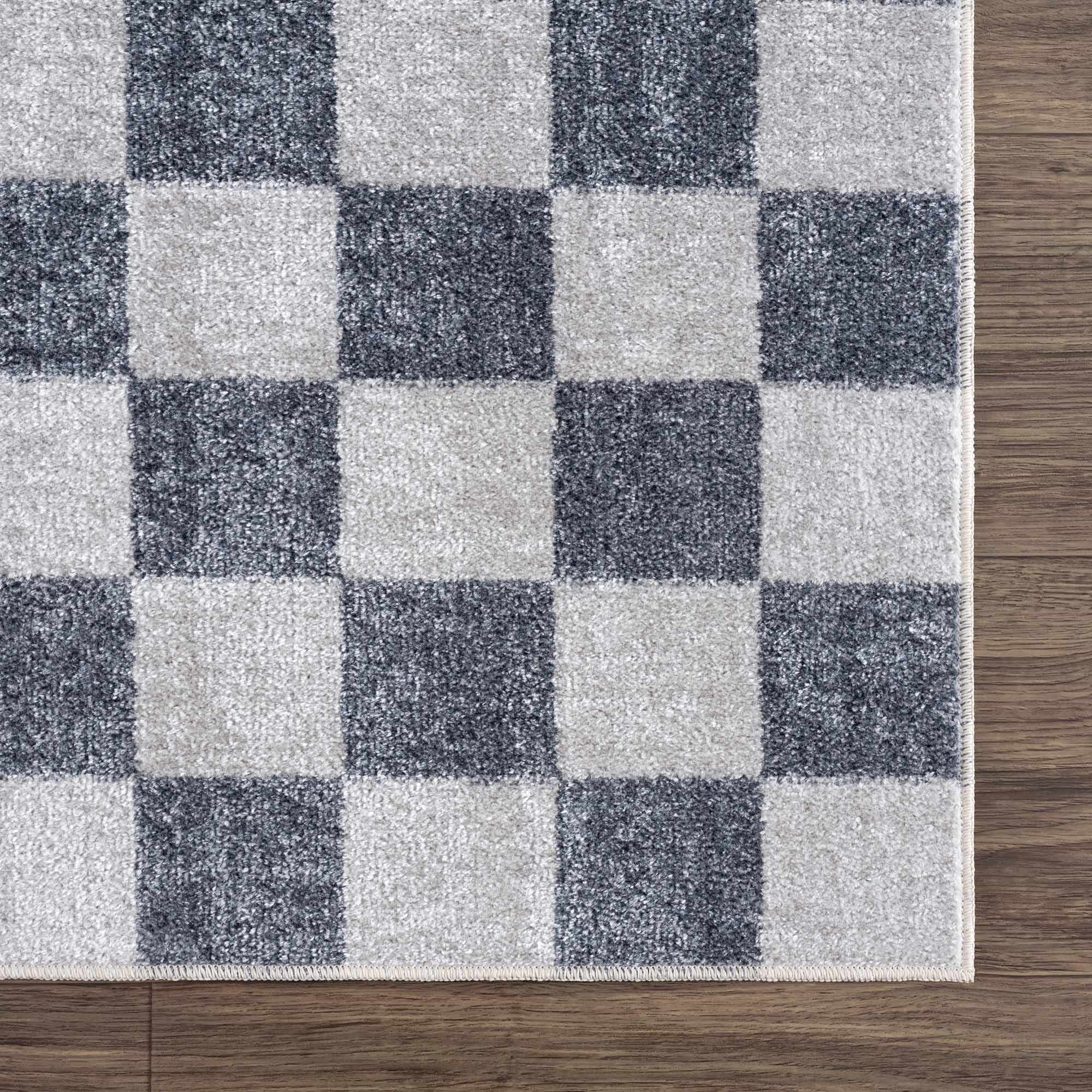 Alie Blue Gray Checkered Washable Rug - Image 8
