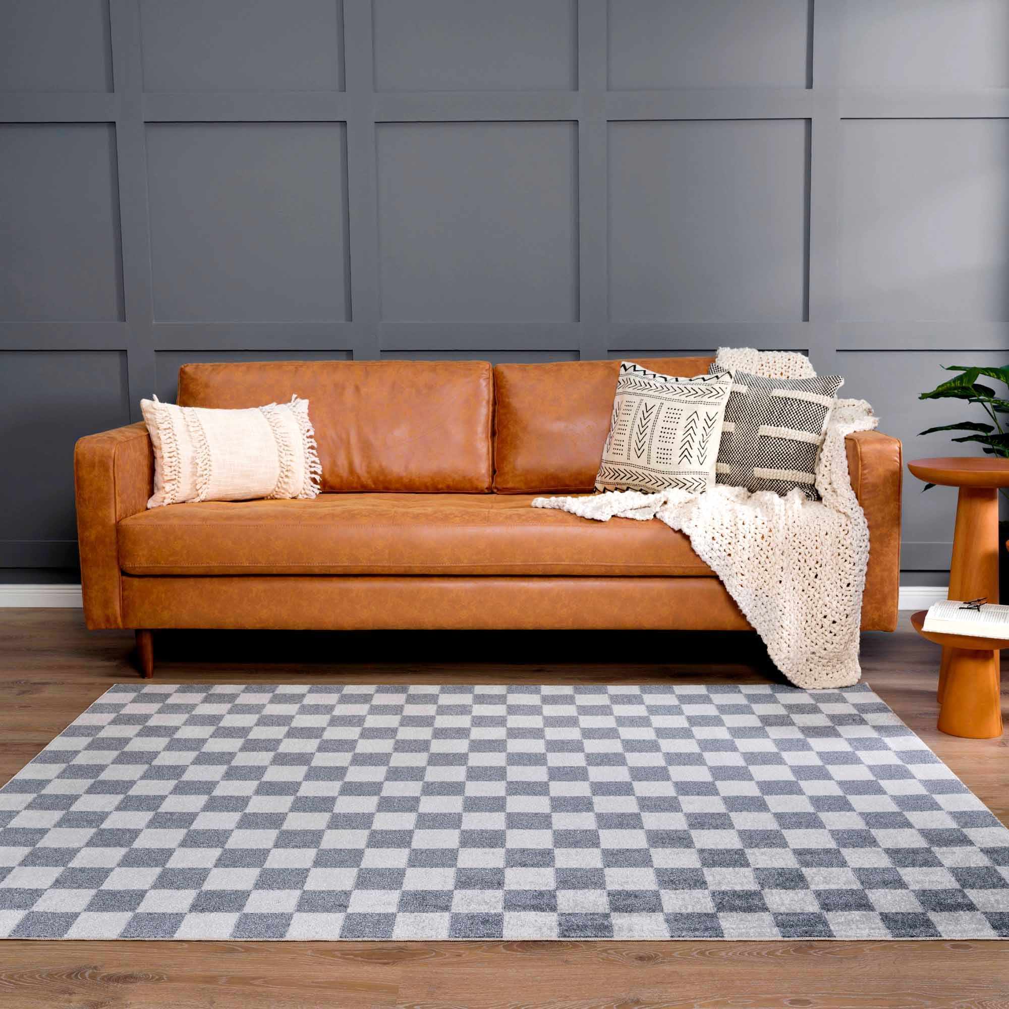 Alie Blue Gray Checkered Washable Rug - Image 9
