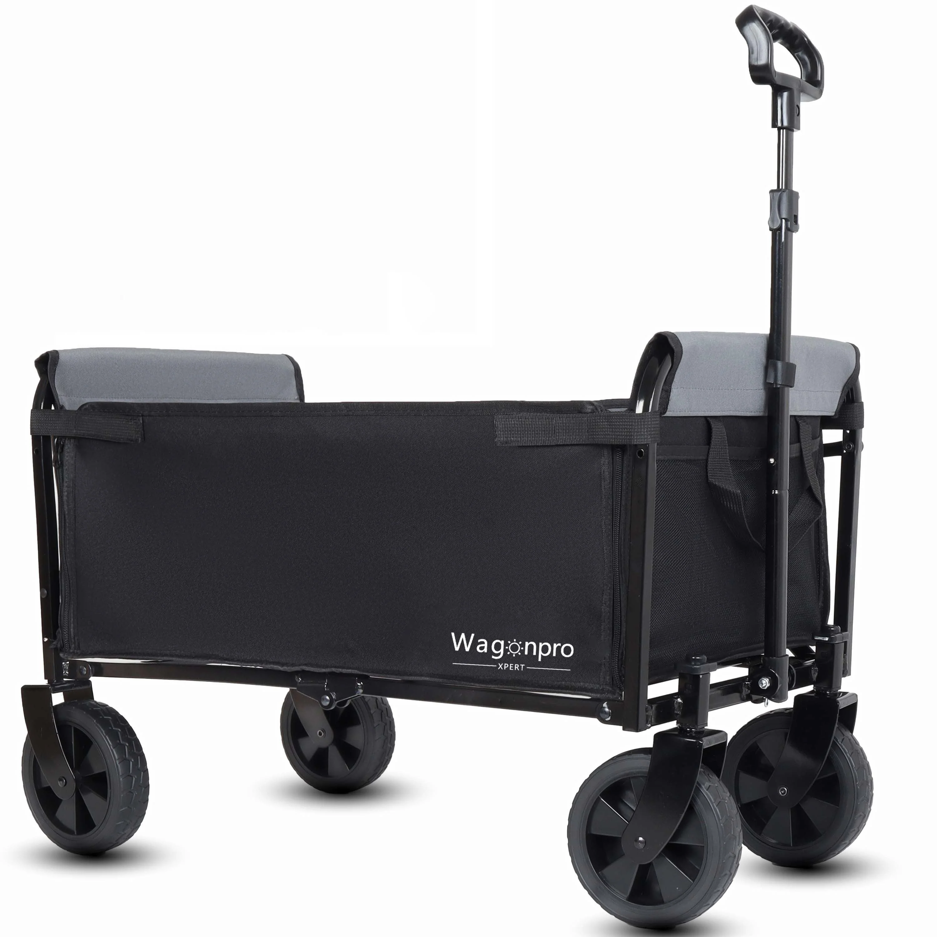 All-in-One Convertible Folding 4-Wheel Trolley with Bench Seat and Dog Leash