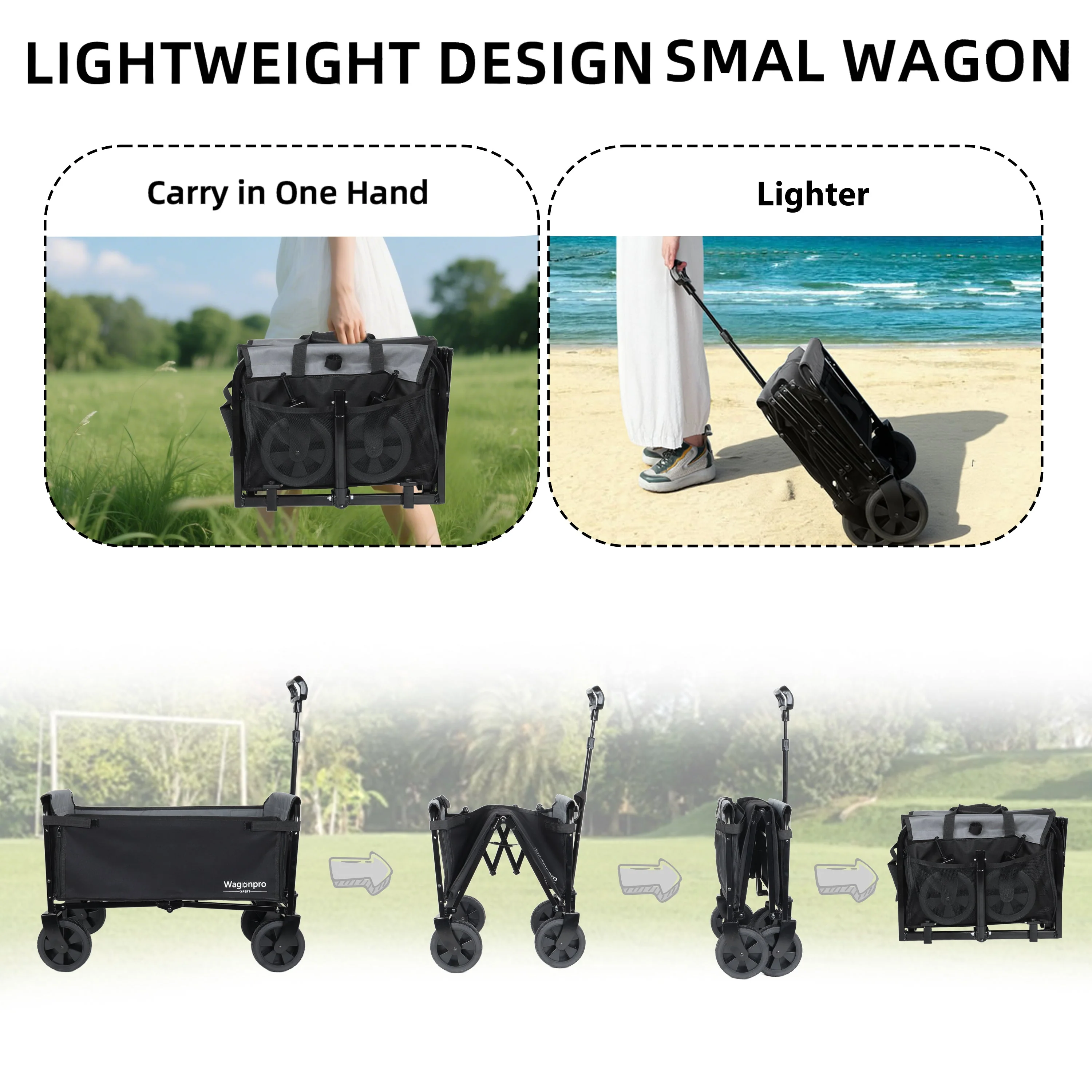 All-in-One Convertible Folding 4-Wheel Trolley with Bench Seat and Dog Leash - Image 3