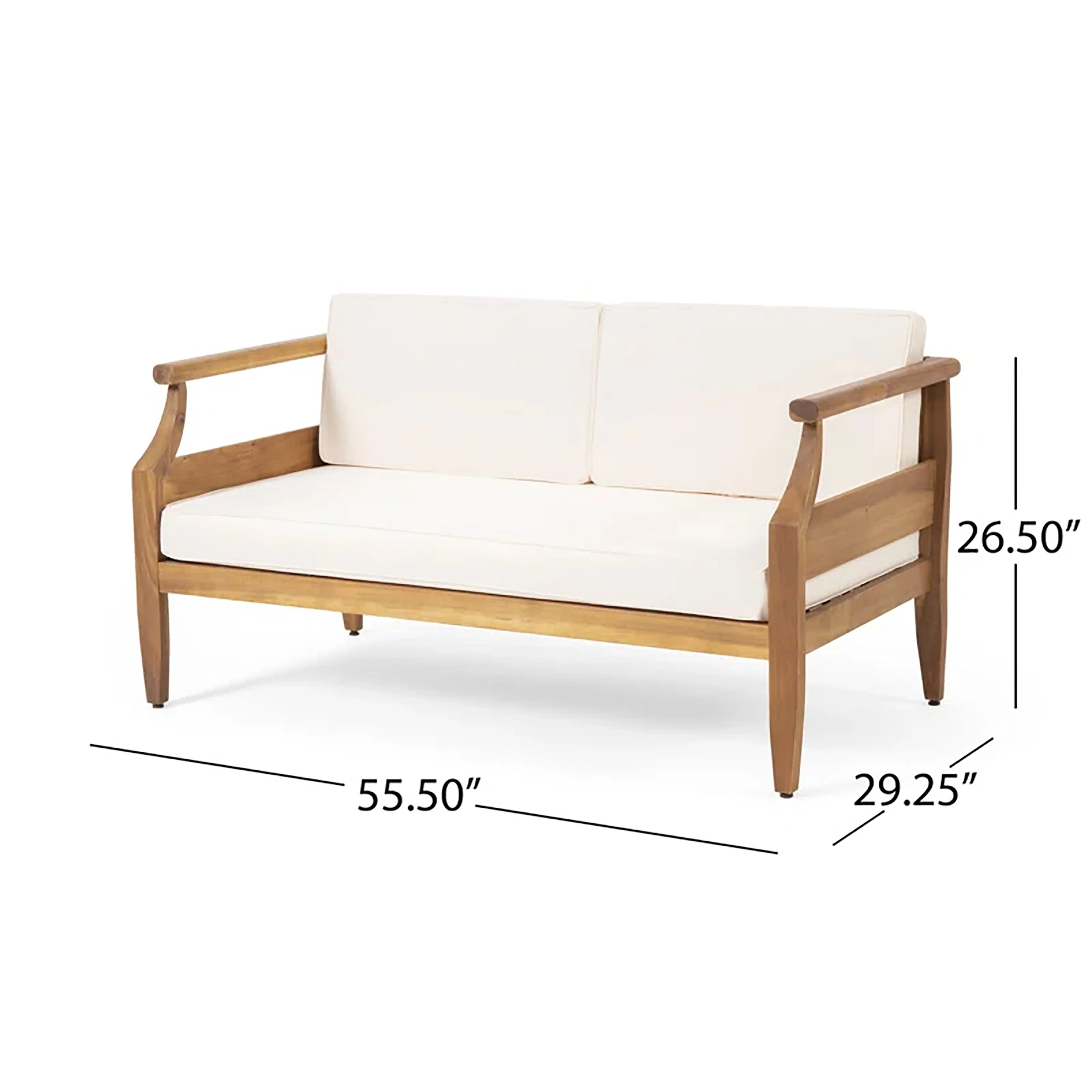 Alluvion Teak 4-Piece Wood Outdoor Patio Conversation Set with Cream Cushions - Image 3
