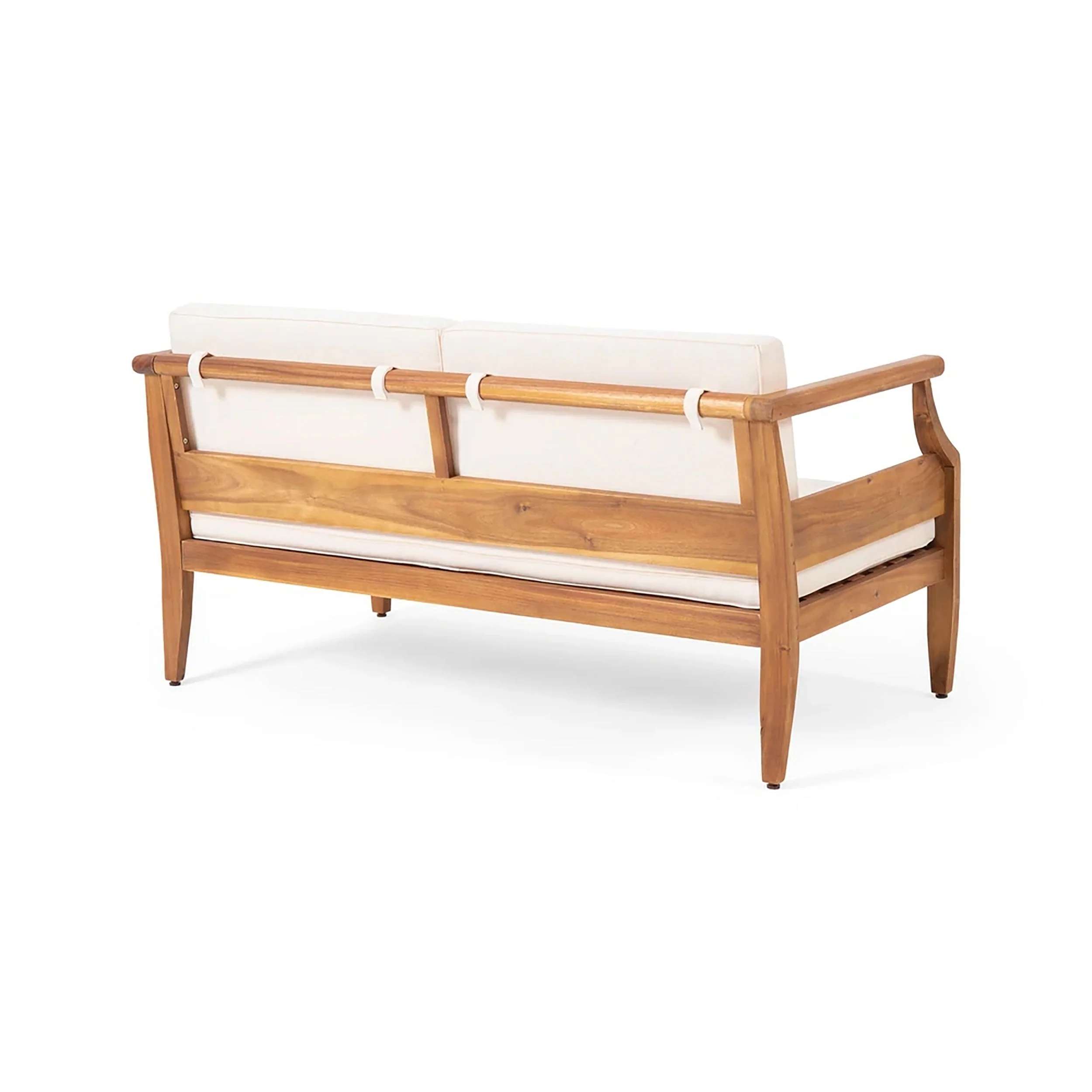 Alluvion Teak 4-Piece Wood Outdoor Patio Conversation Set with Cream Cushions - Image 8