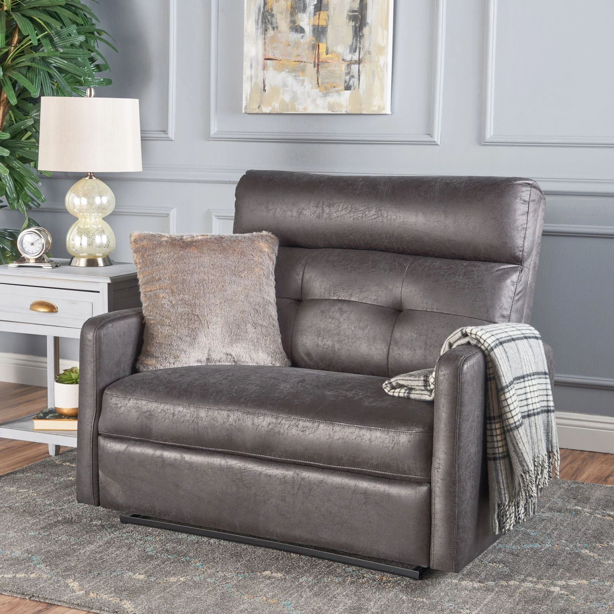Alma Contemporary Upholstered Loveseat Recliner - Slate - Image 2