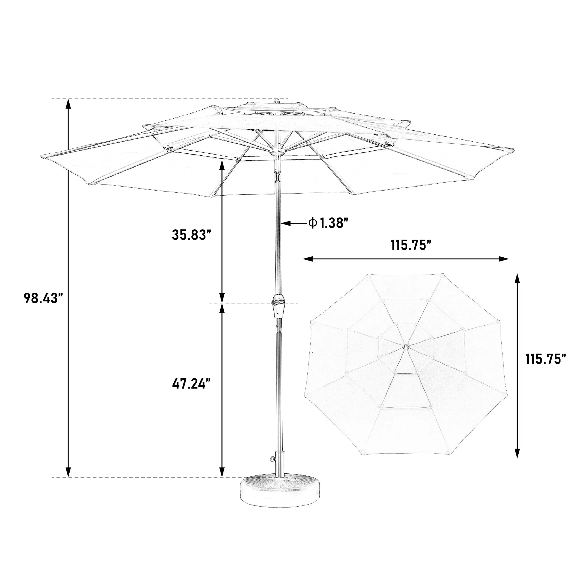 Aluminium 10ft 3 Tier Auto-Tilt Outdoor Patio Umbrella - Dark Blue - Image 3
