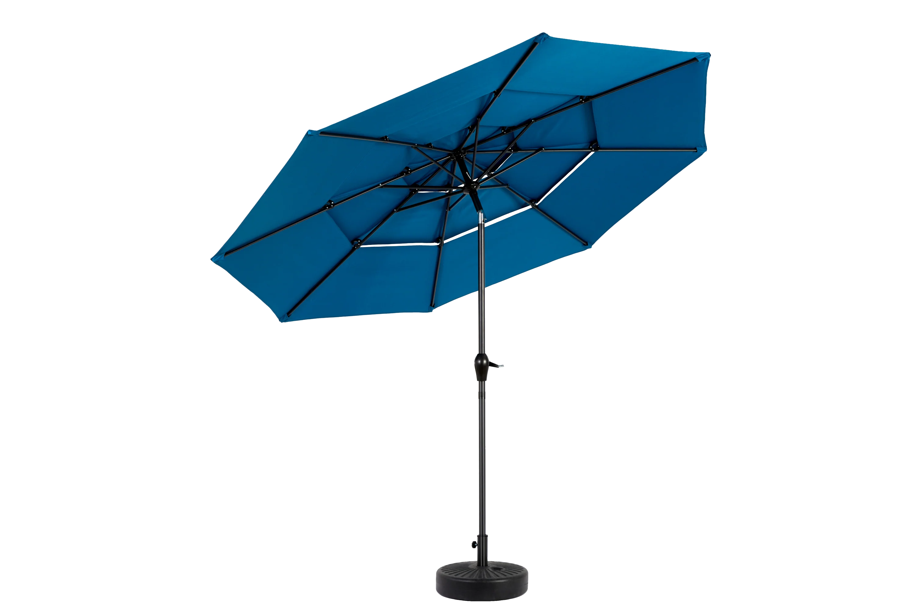 Aluminium 10ft 3 Tier Auto-Tilt Outdoor Patio Umbrella - Dark Blue - Image 6