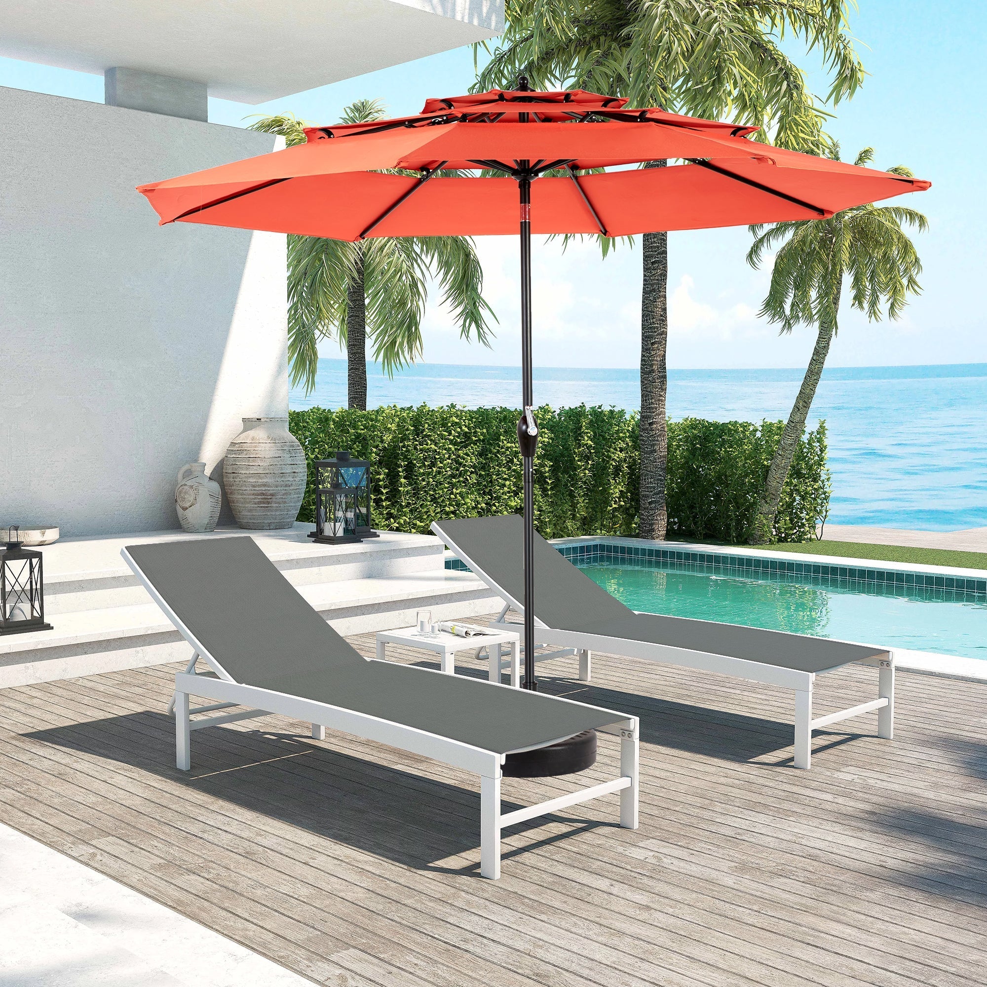 Aluminium 10ft 3-Tier Auto-Tilt Outdoor Patio Umbrella - Orange - Image 2