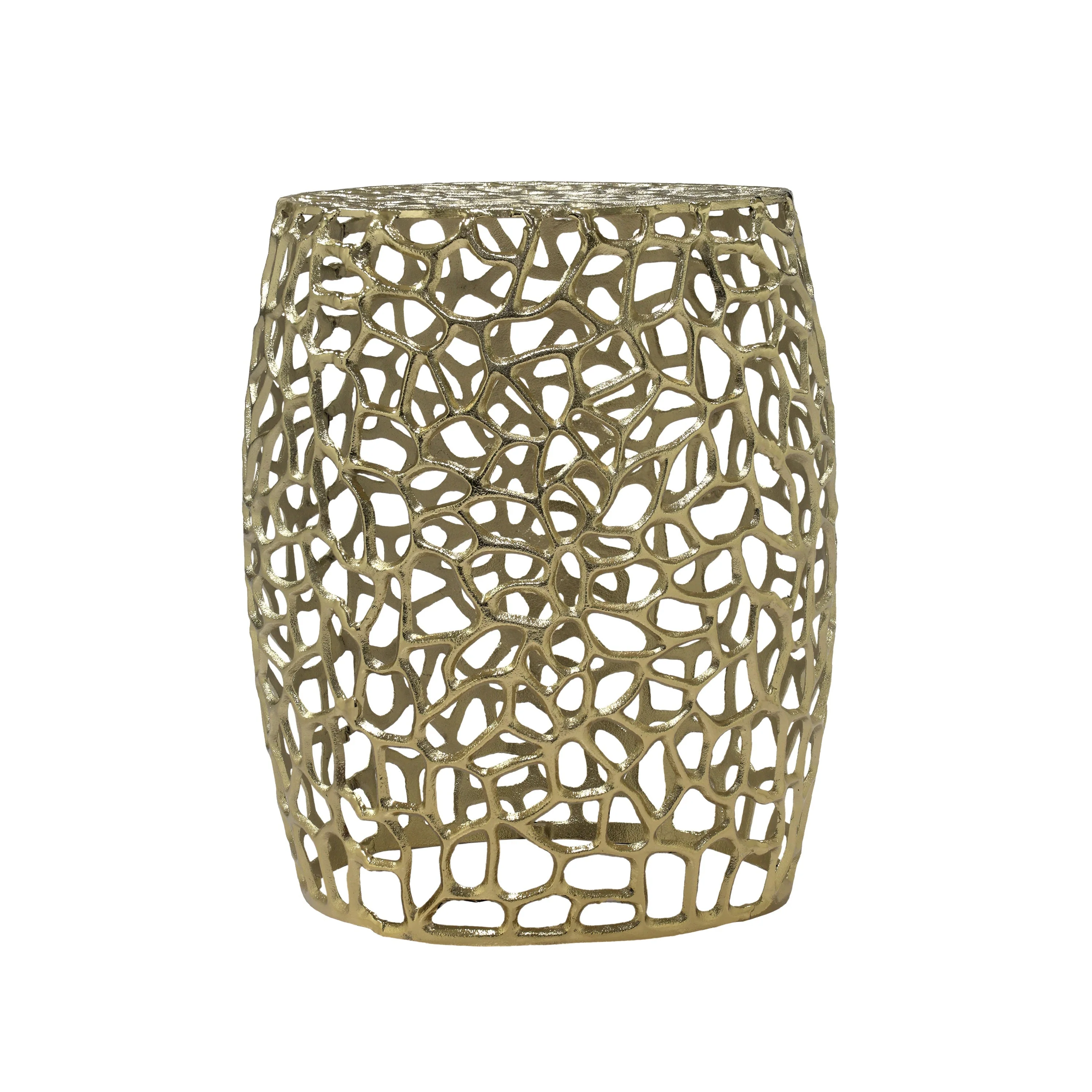 Aluminum Drum End Table with Intricate Design in Gold - Image 3