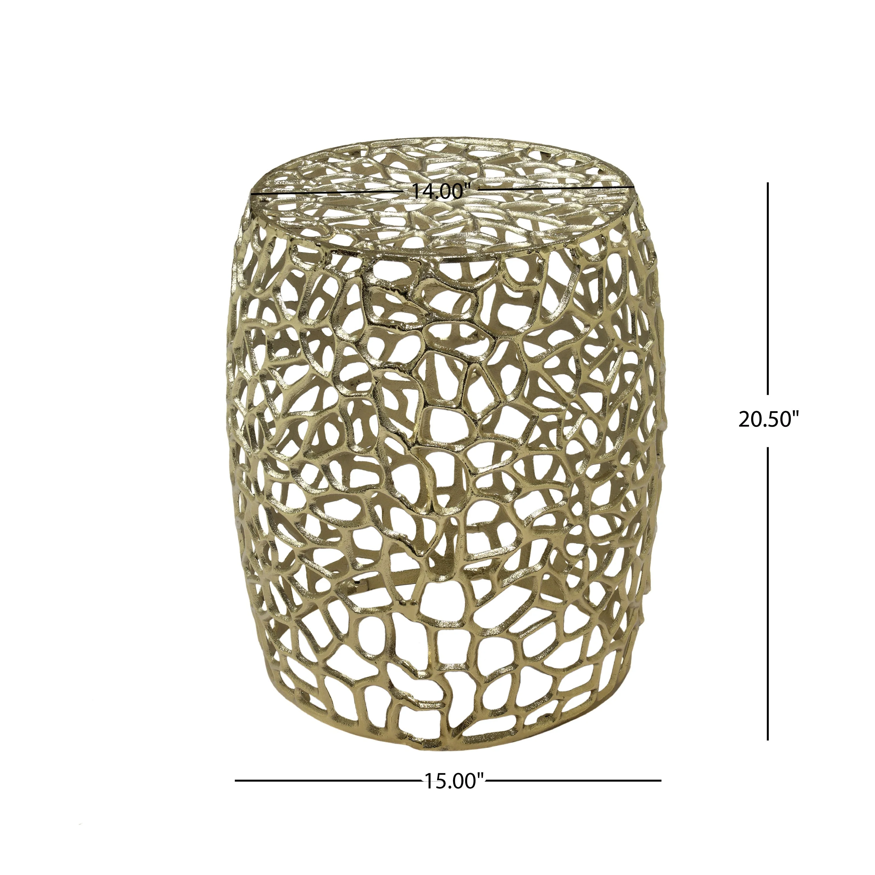 Aluminum Drum End Table with Intricate Design in Gold - Image 6
