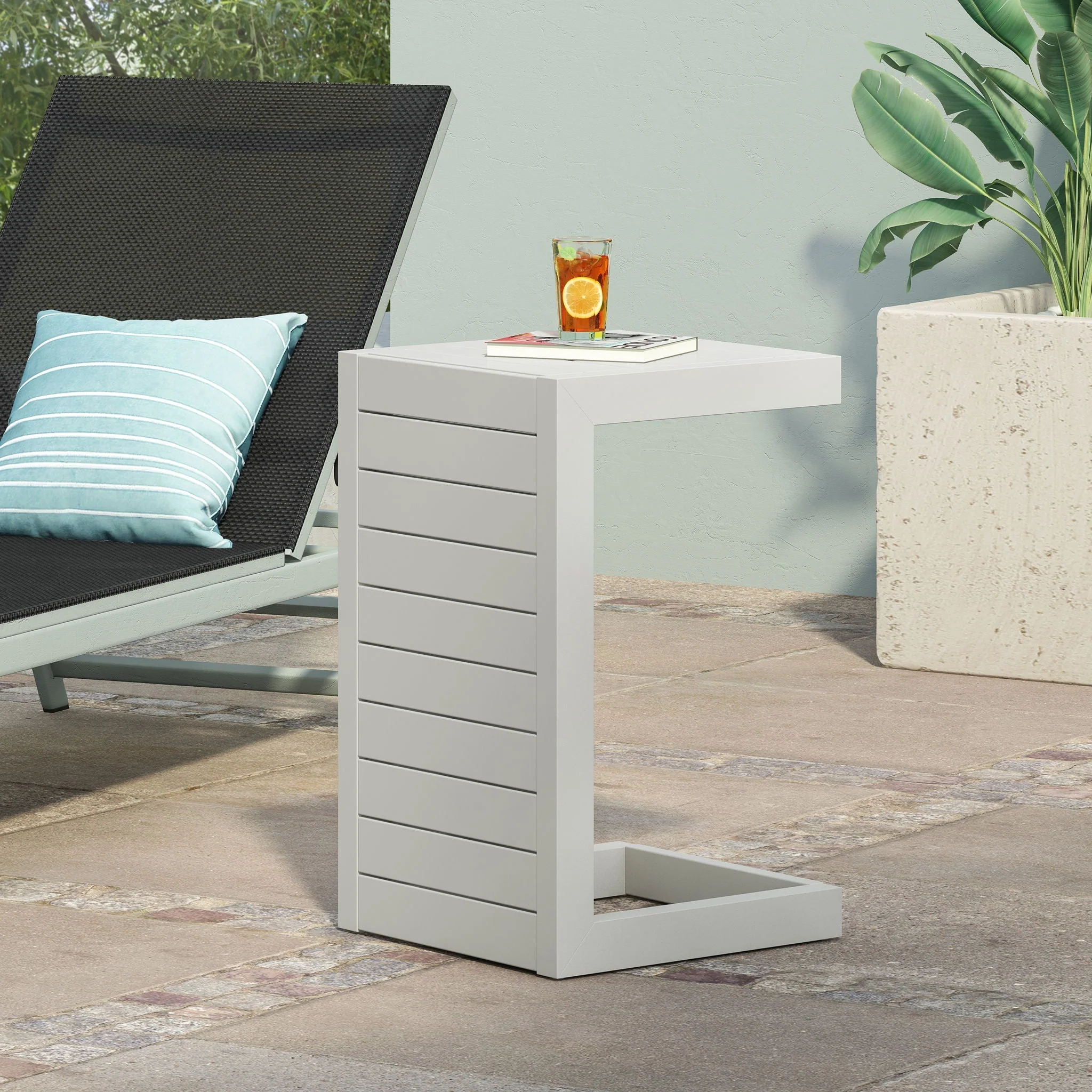 Aluminum Outdoor C-Shaped Side Table for Patio - Image 19