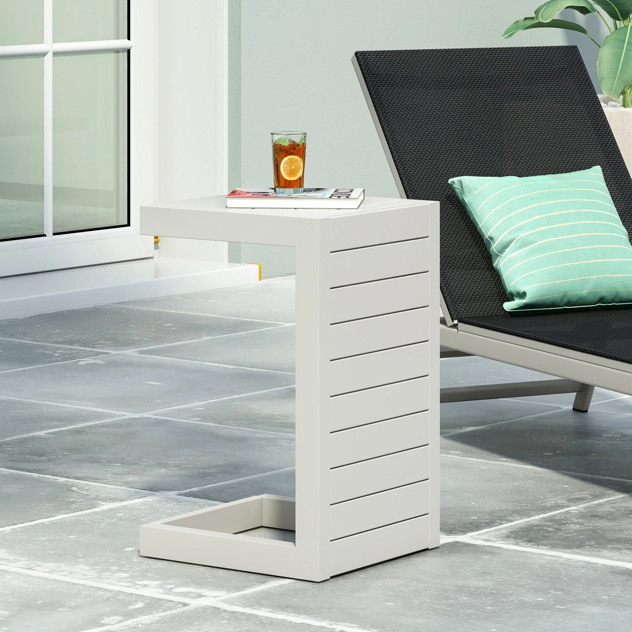 Aluminum Outdoor C-Shaped Side Table for Patio - Image 9