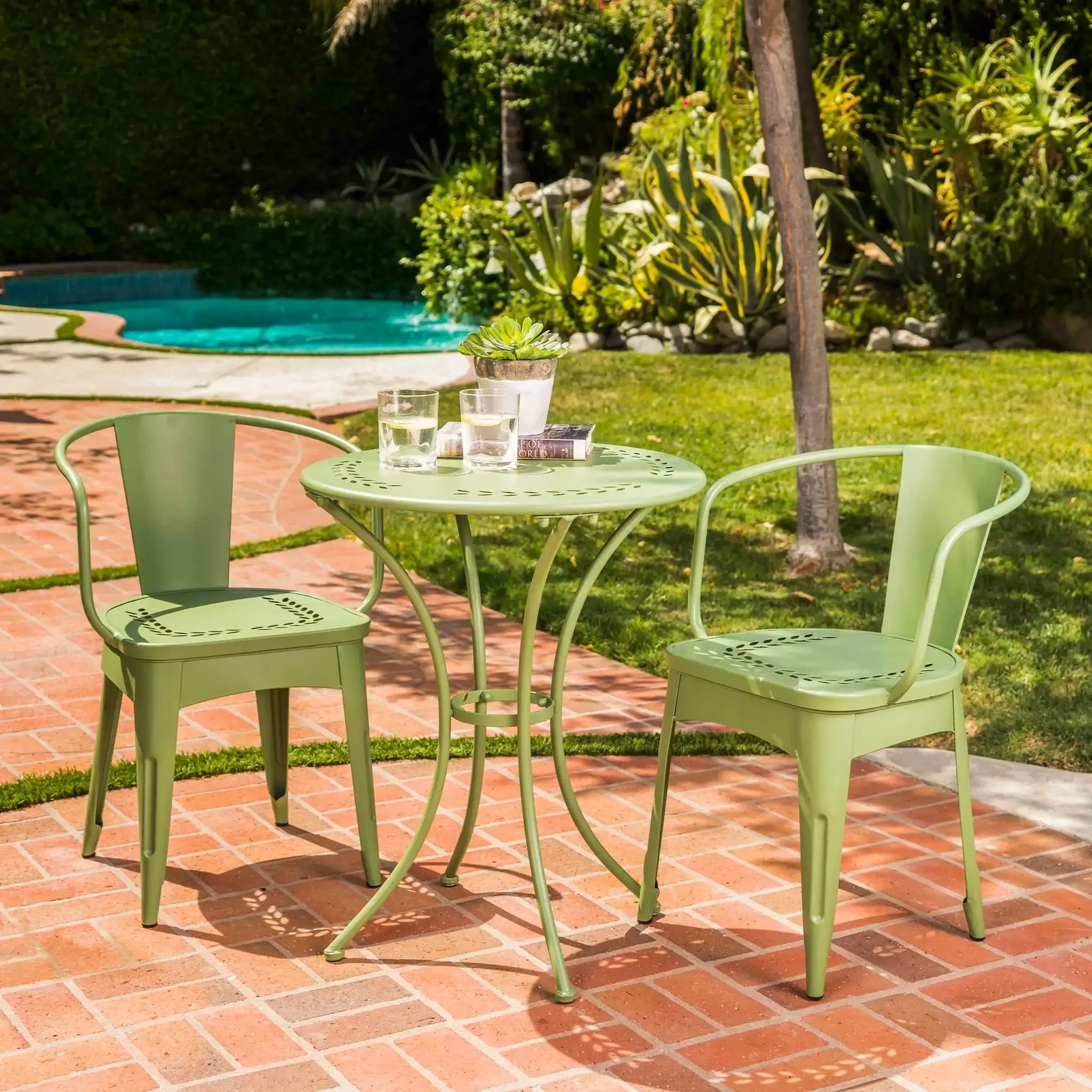 Ambrosia - 3 Piece Bistro Set With Leaf Motifs Top And Seat - Image 4