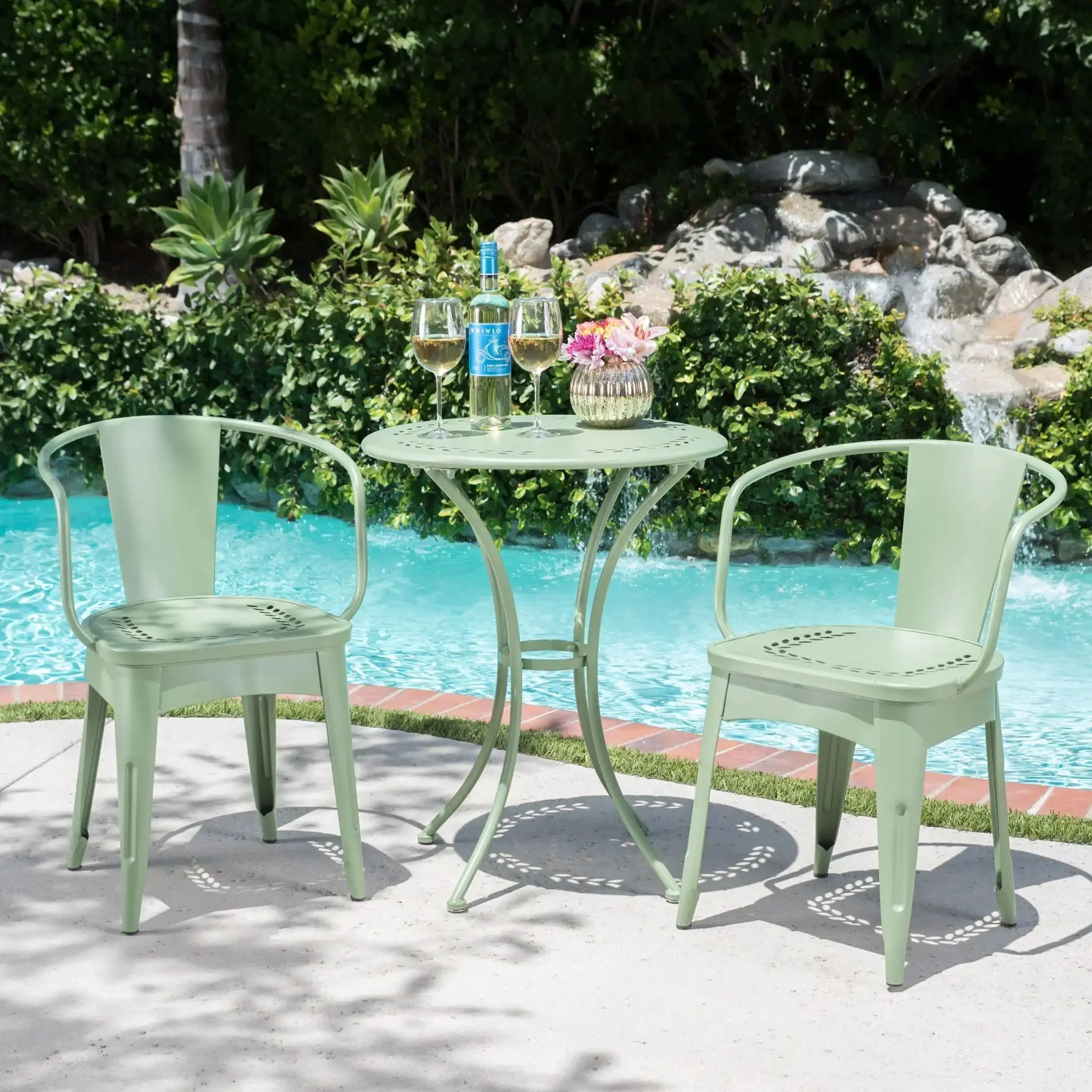 Ambrosia - 3 Piece Bistro Set With Leaf Motifs Top And Seat - Image 7