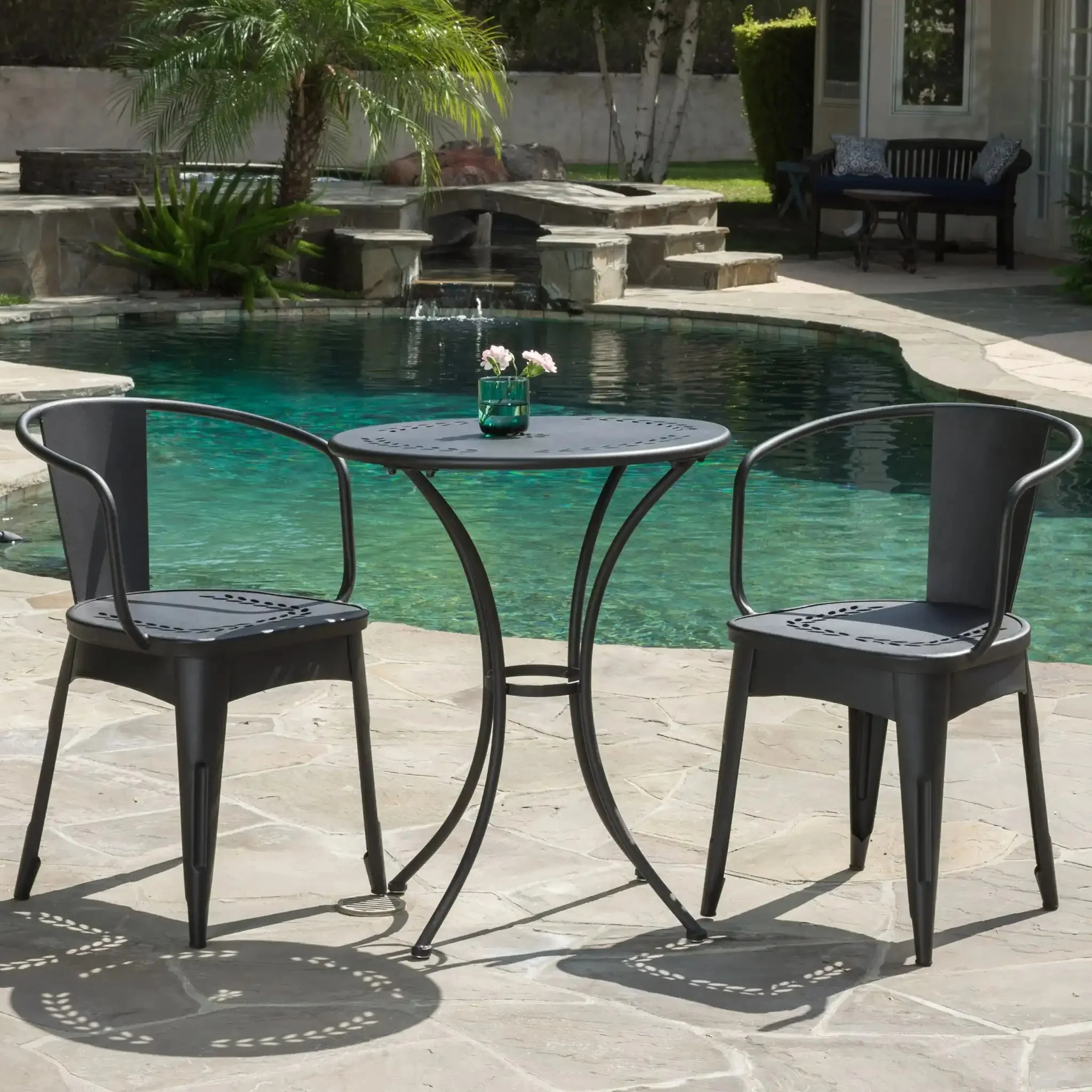 Ambrosia - 3 Piece Bistro Set With Leaf Motifs Top And Seat - Image 8