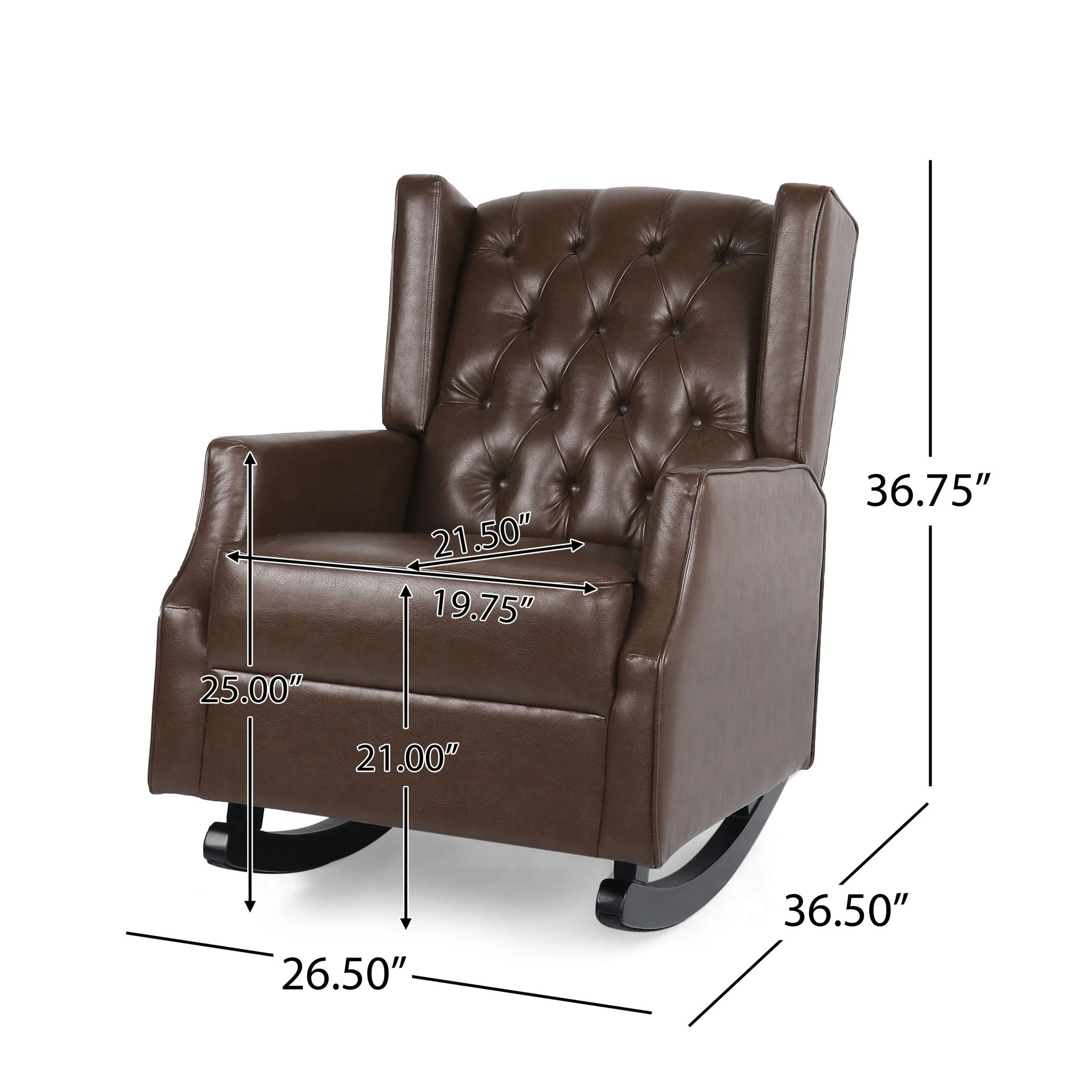 Amedou Contemporary Tufted Wingback Rocking Chair - Dark Brown - Image 3