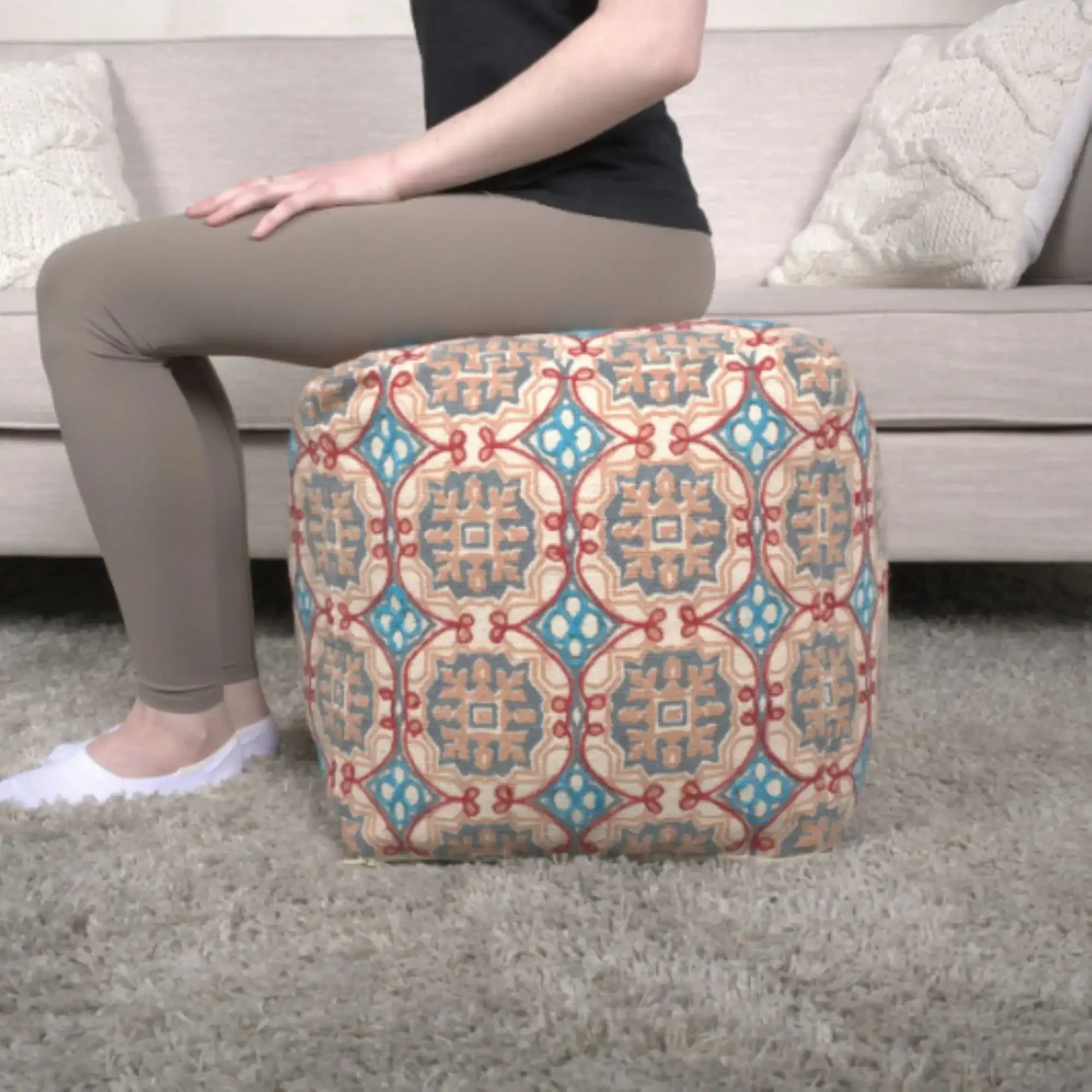 Amelia Handcrafted Fabric Pouf Rustic Elegance Multicolored - Image 2