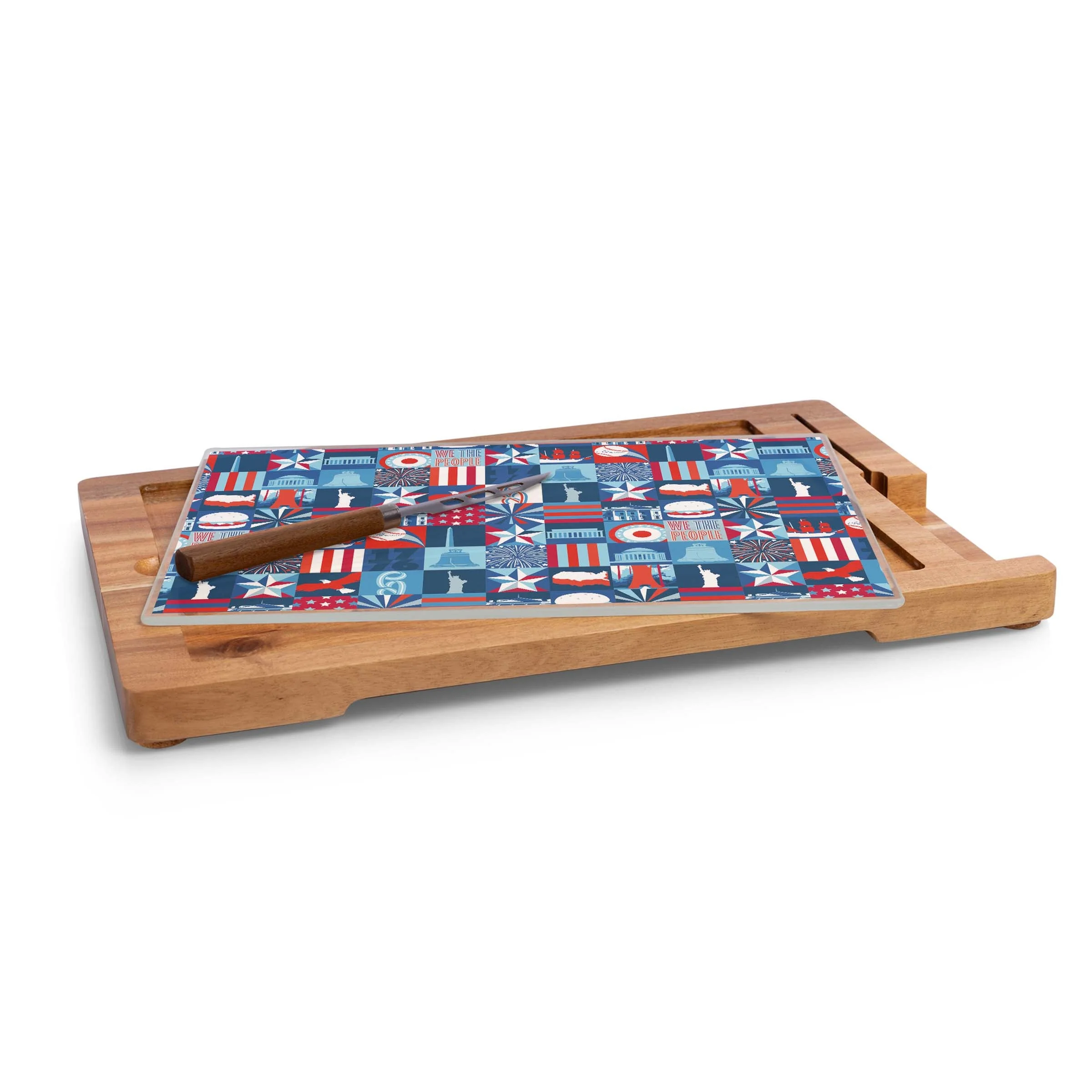 America250 - Ventana - Tempered Glass and Acacia Cheese Board and Knife Set - Image 3