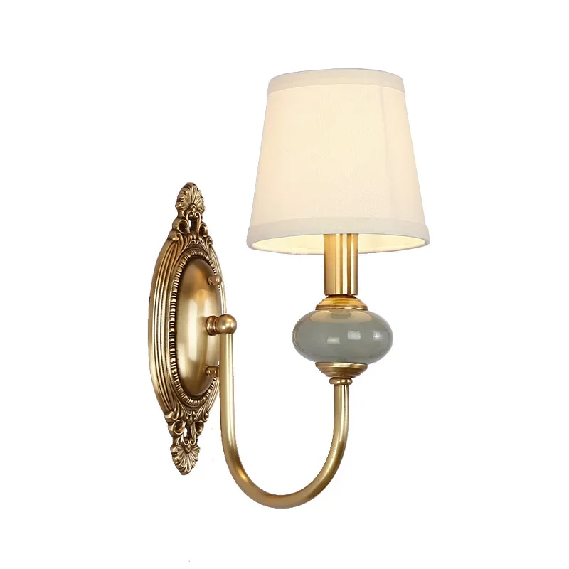 American Style Copper Wall Lamp Ceramic Bedside Sconce Antique Decor Light - Image 5