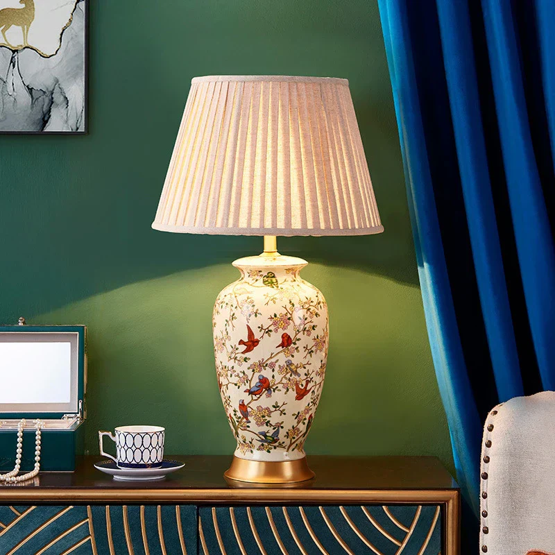 American Style Desk Lamp Painted Pattern Bedside Table Light Home Decor - Image 2