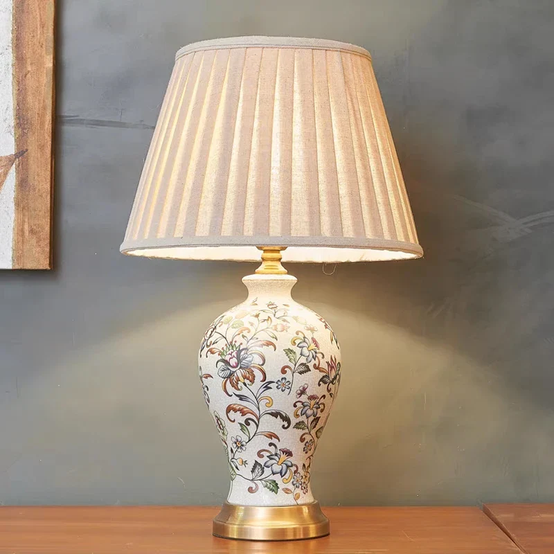 American Style Desk Lamp Painted Pattern Bedside Table Light Home Decor - Image 3