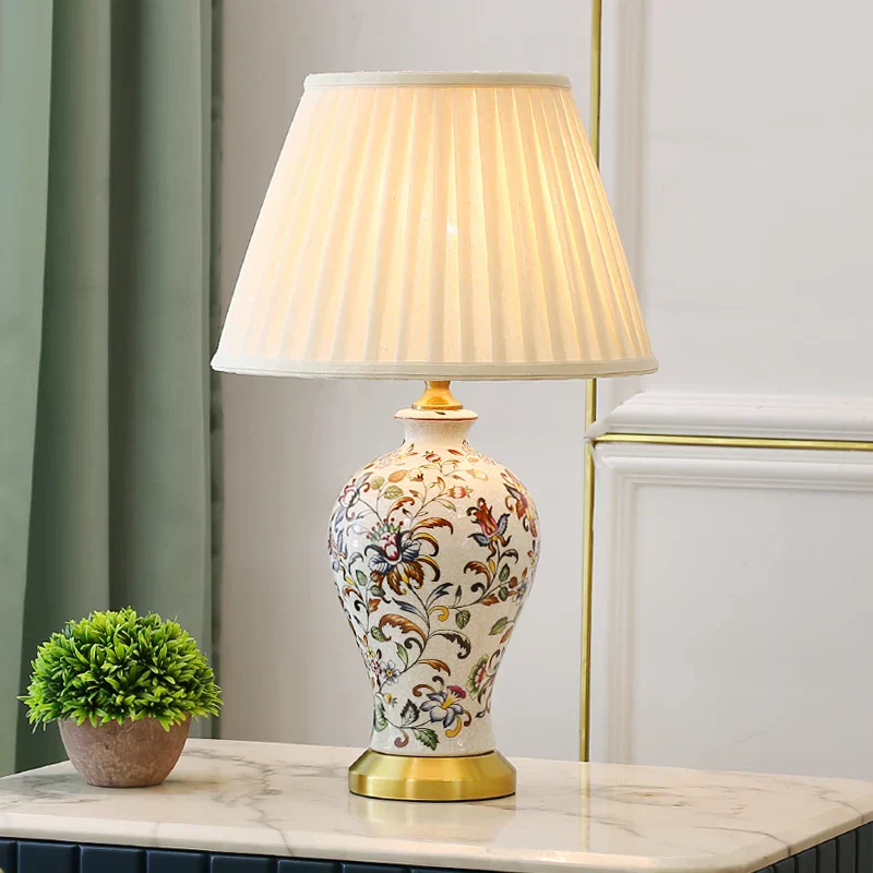 American Style Desk Lamp Painted Pattern Bedside Table Light Home Decor - Image 4