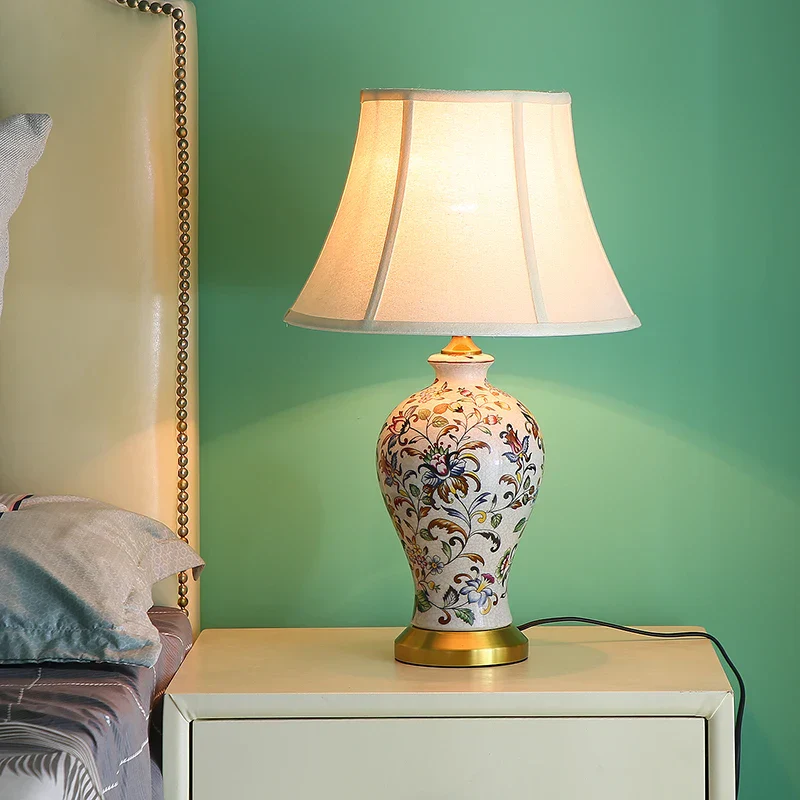 American Style Desk Lamp Painted Pattern Bedside Table Light Home Decor - Image 5