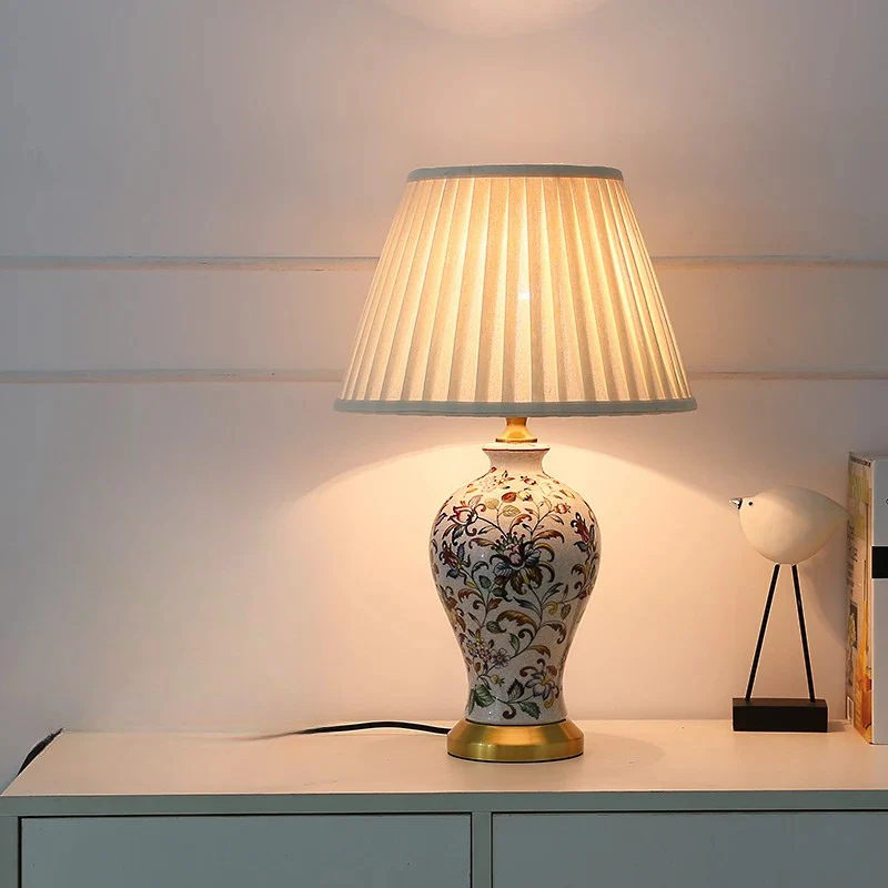 American Style Desk Lamp Painted Pattern Bedside Table Light Home Decor - Image 8