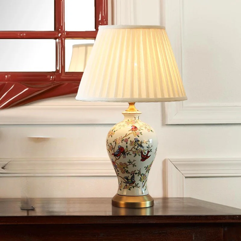 American Style Desk Lamp Painted Pattern Bedside Table Light Home Decor - Image 9