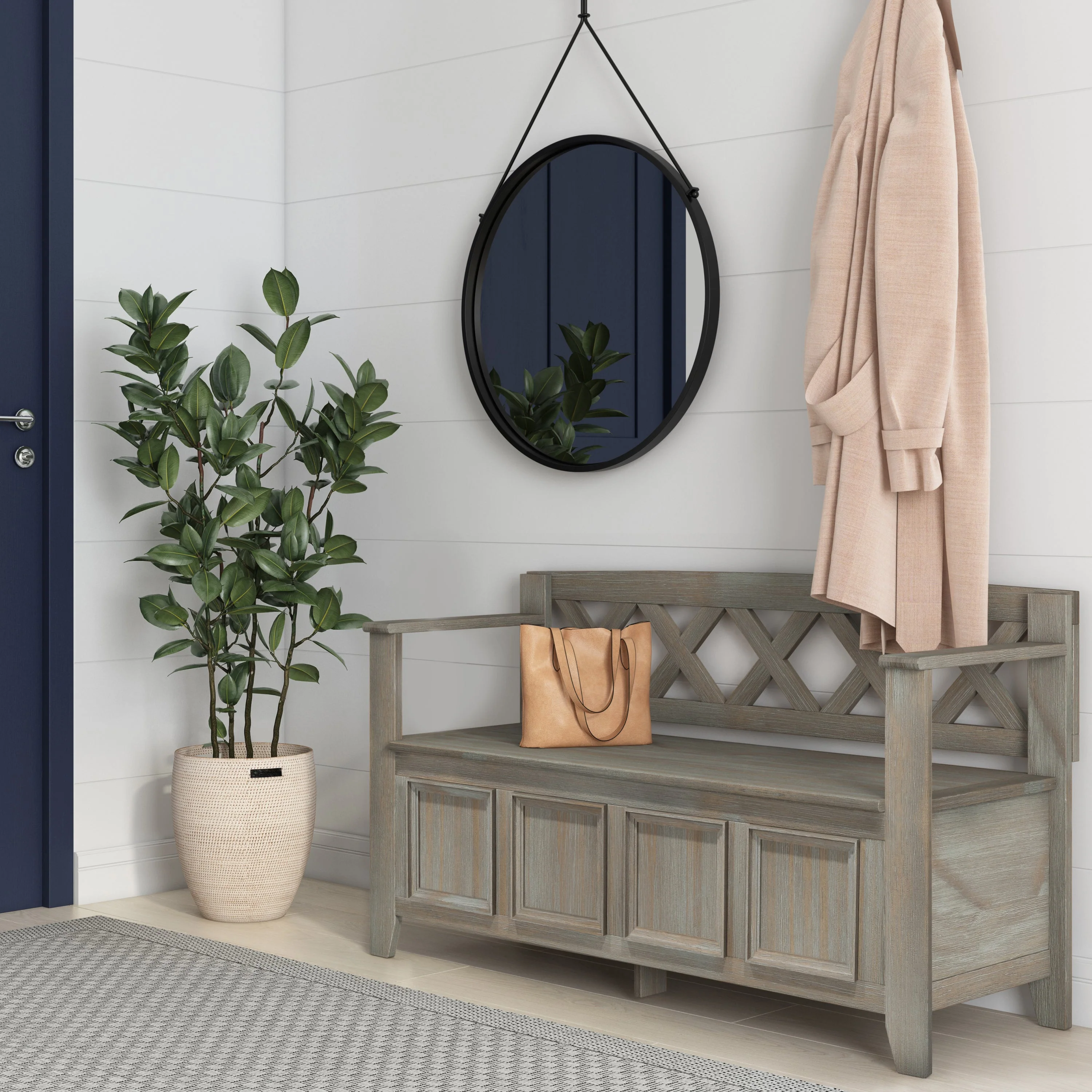 Amherst Solid Wood Entryway Storage Bench in Distressed Grey - Image 7