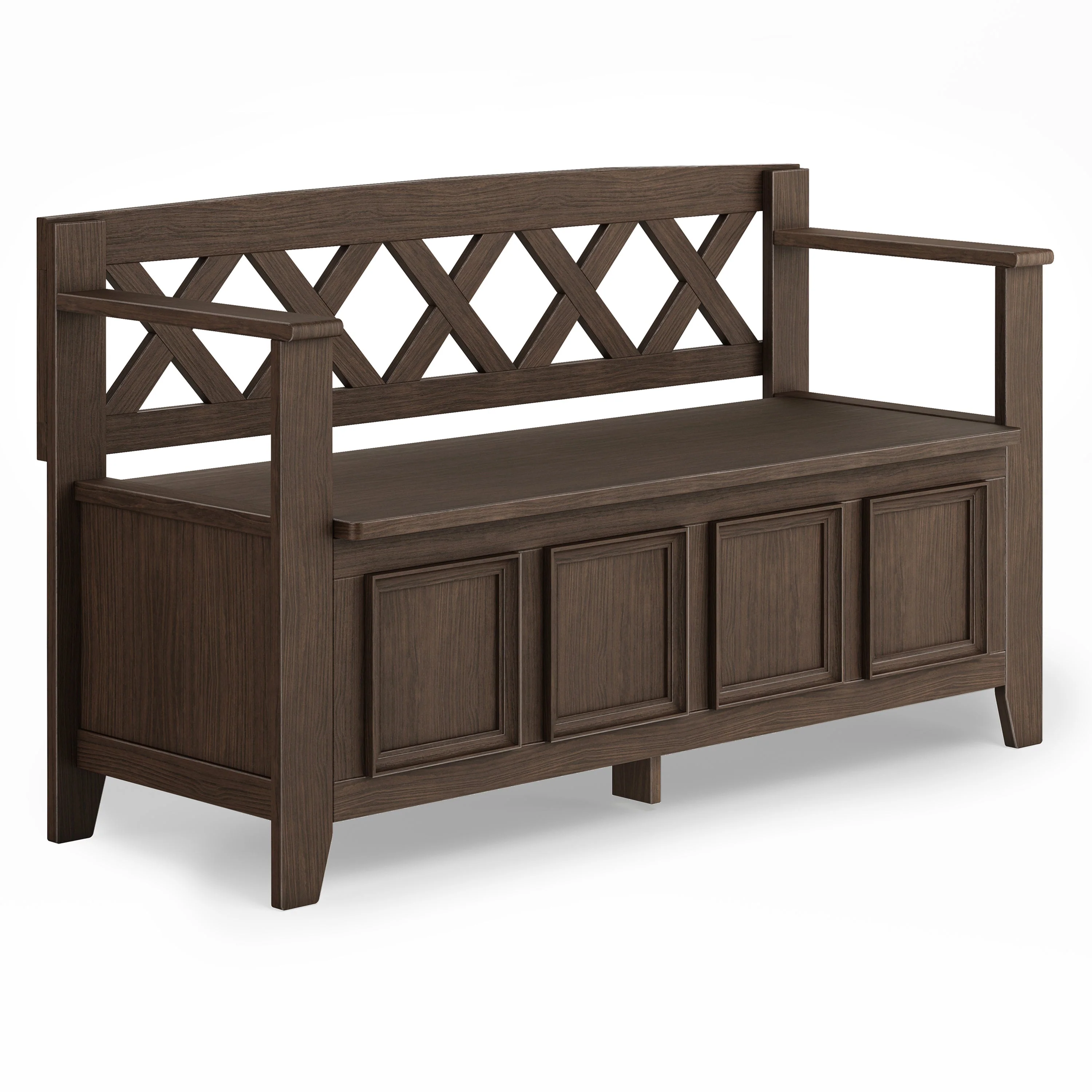 Amherst Solid Wood Entryway Storage Bench in Farmhouse Brown - Image 2