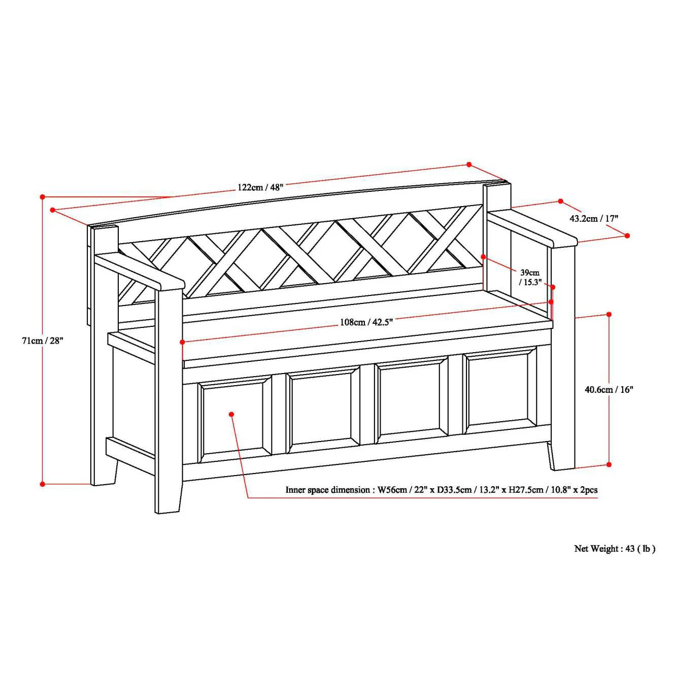 Amherst Solid Wood Entryway Storage Bench in Farmhouse Brown - Image 5