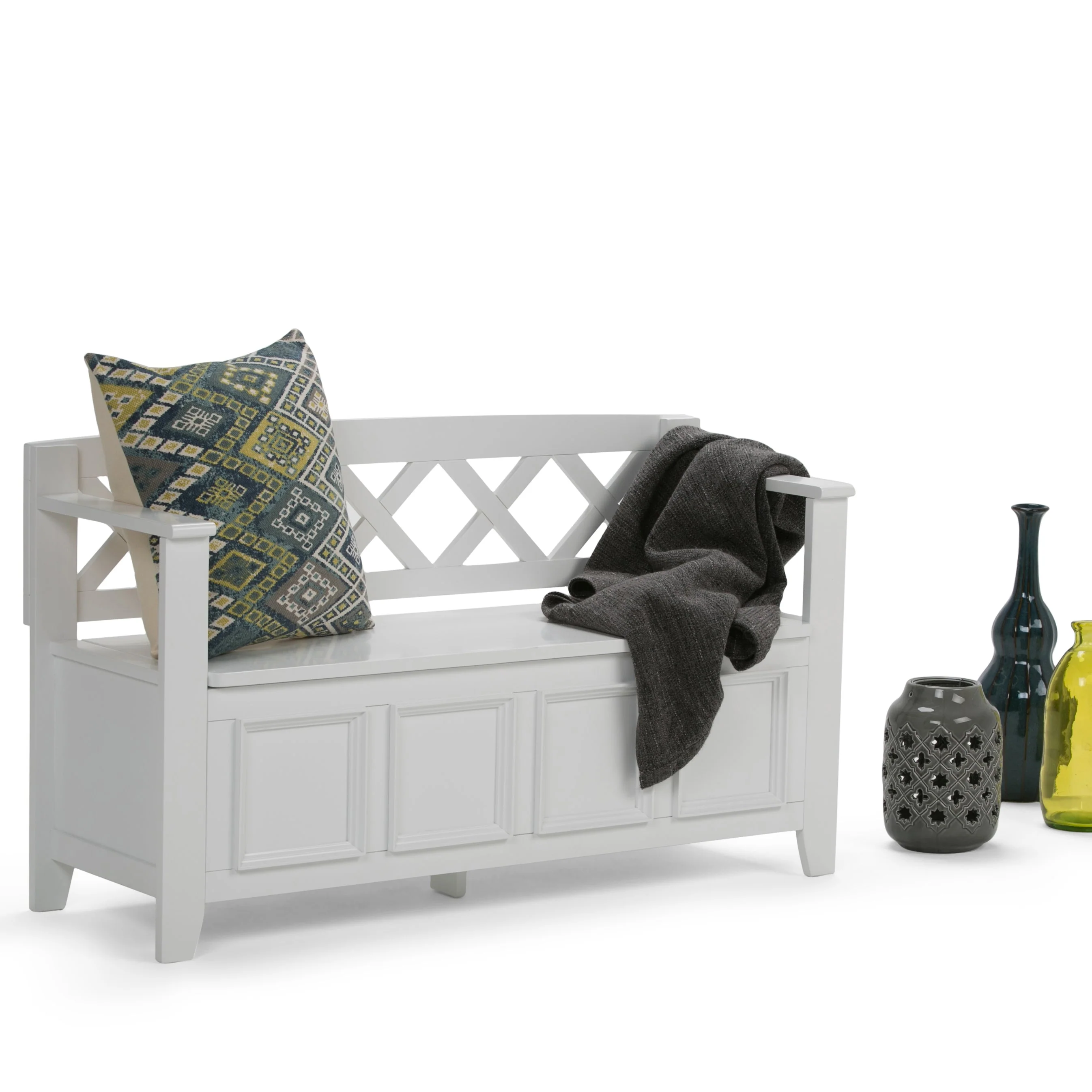 Amherst Solid Wood Entryway Storage Bench in White - Image 9