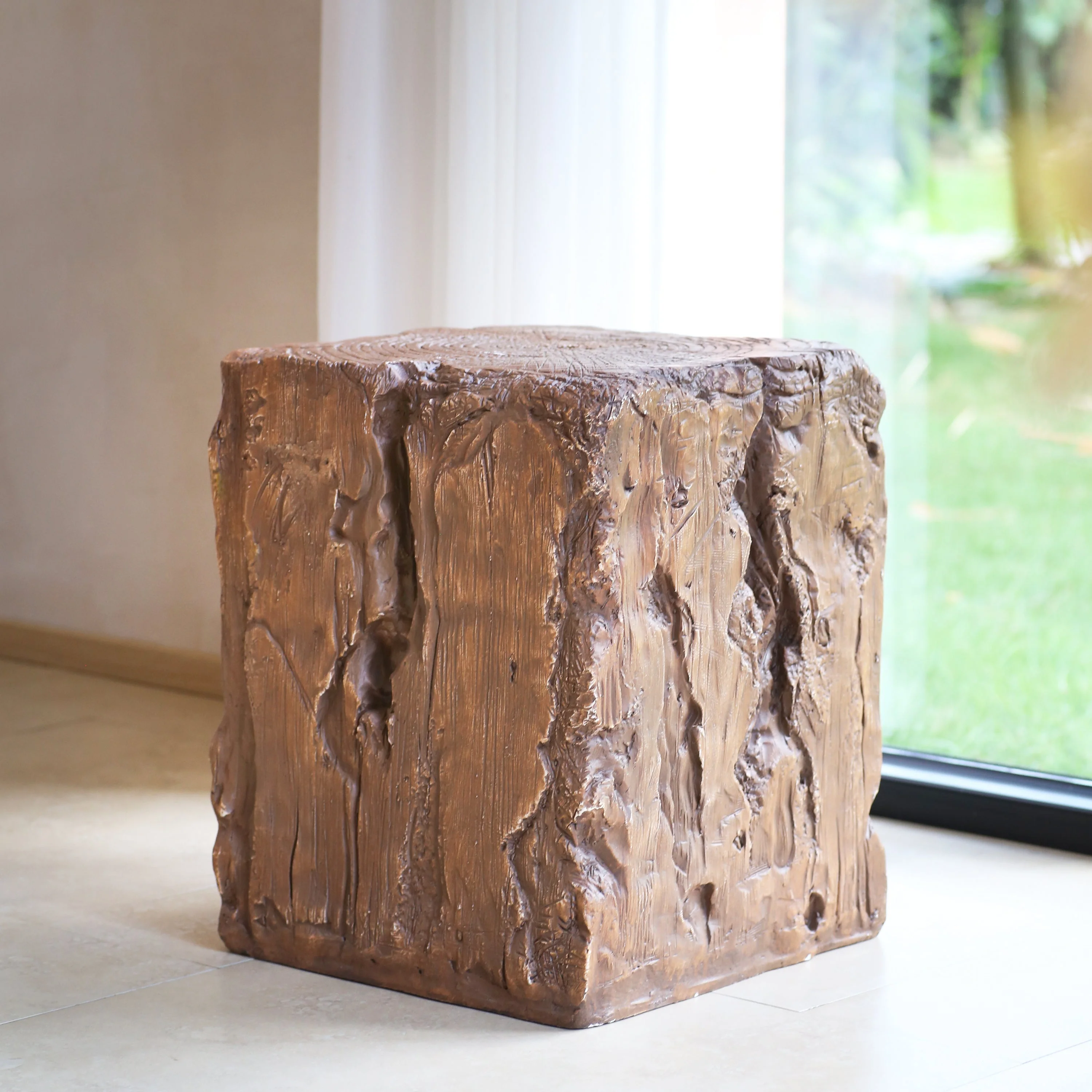 Amira Outdoor And Indoor Stump Shape MGO Side Table Brown Finish - Image 3