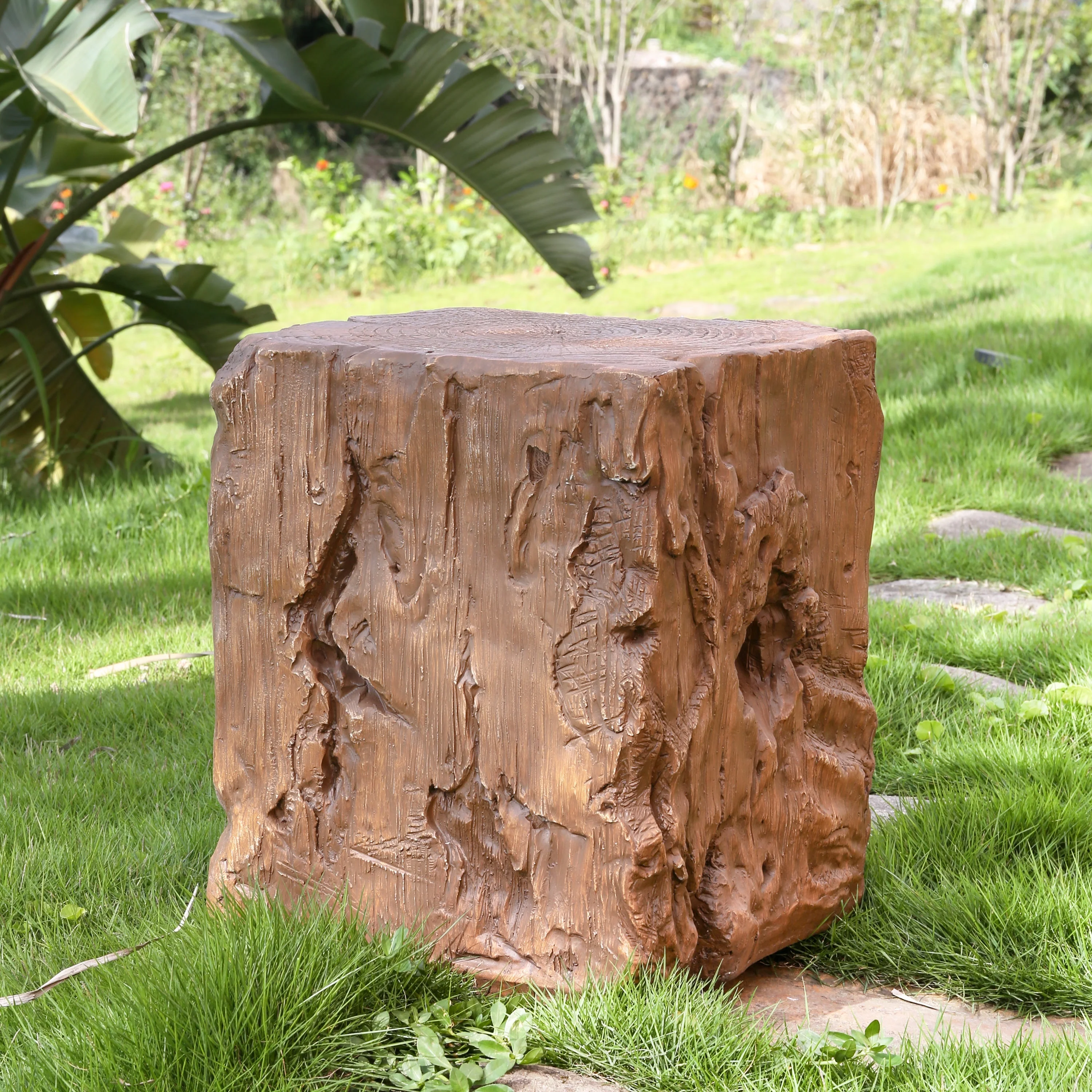 Amira Outdoor And Indoor Stump Shape MGO Side Table Brown Finish - Image 4