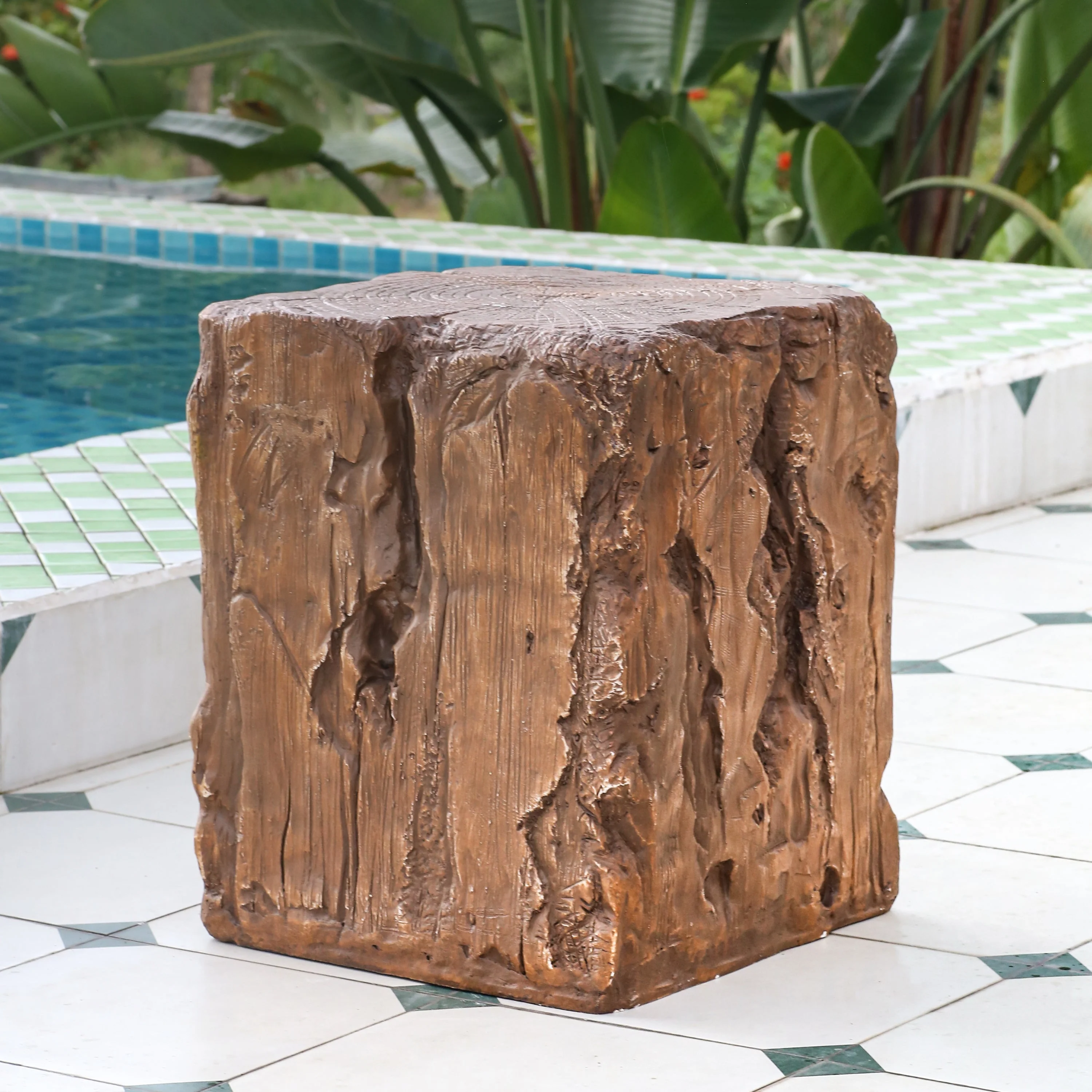 Amira Outdoor And Indoor Stump Shape MGO Side Table Brown Finish - Image 5