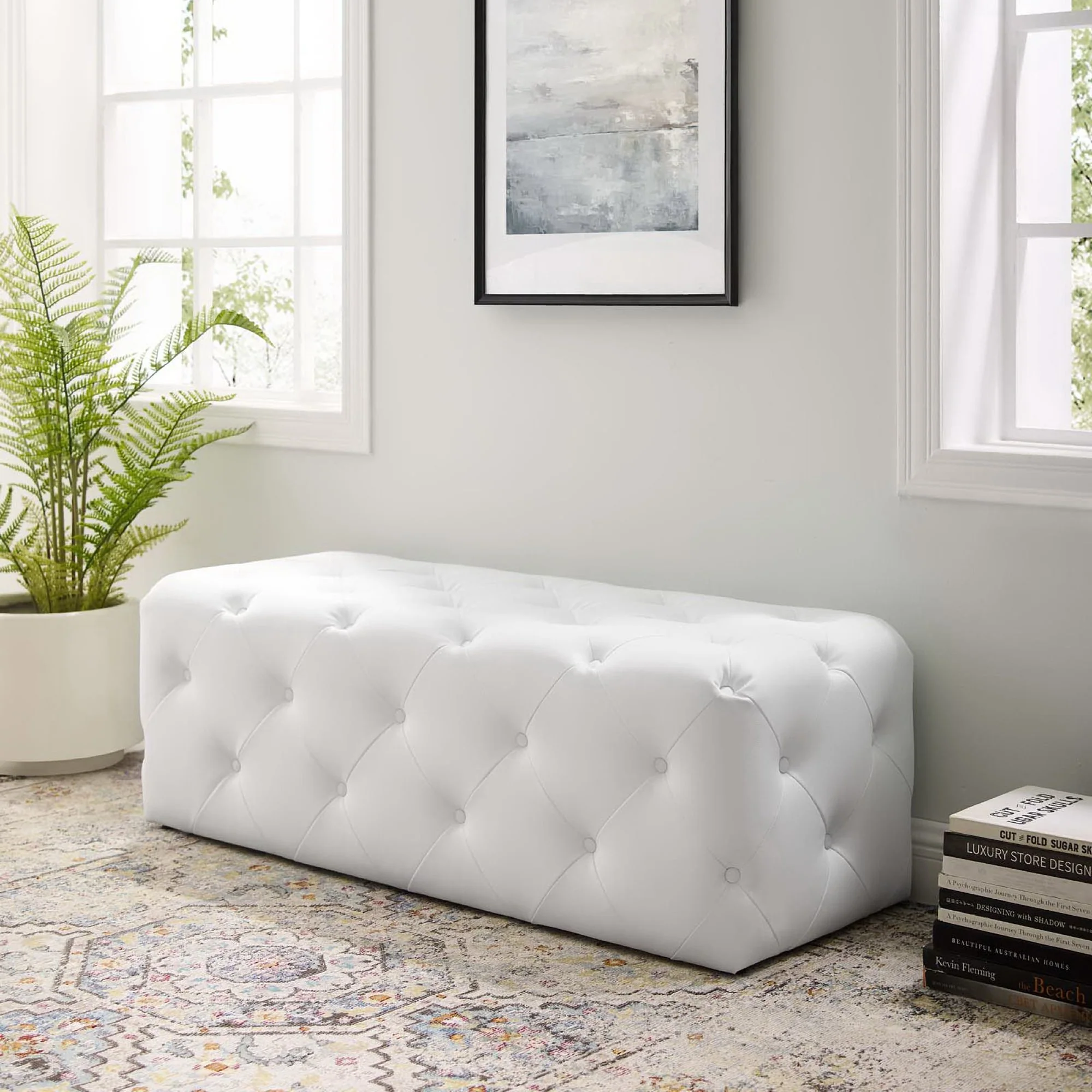 Amour 48" Tufted Button Faux Leather Entryway Bench - Image 6