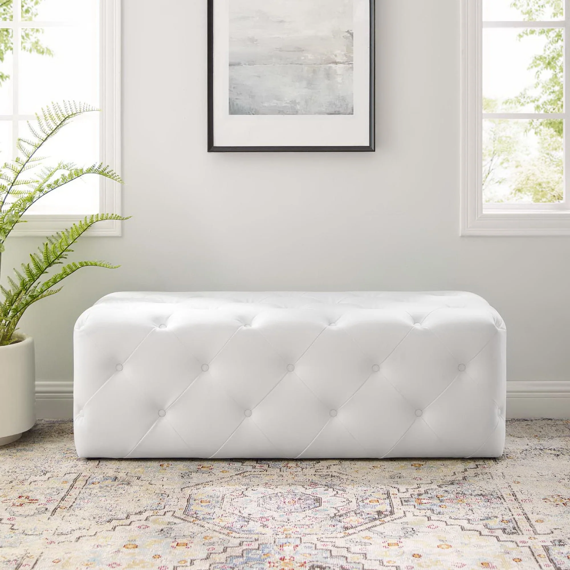 Amour 48" Tufted Button Faux Leather Entryway Bench - Image 7