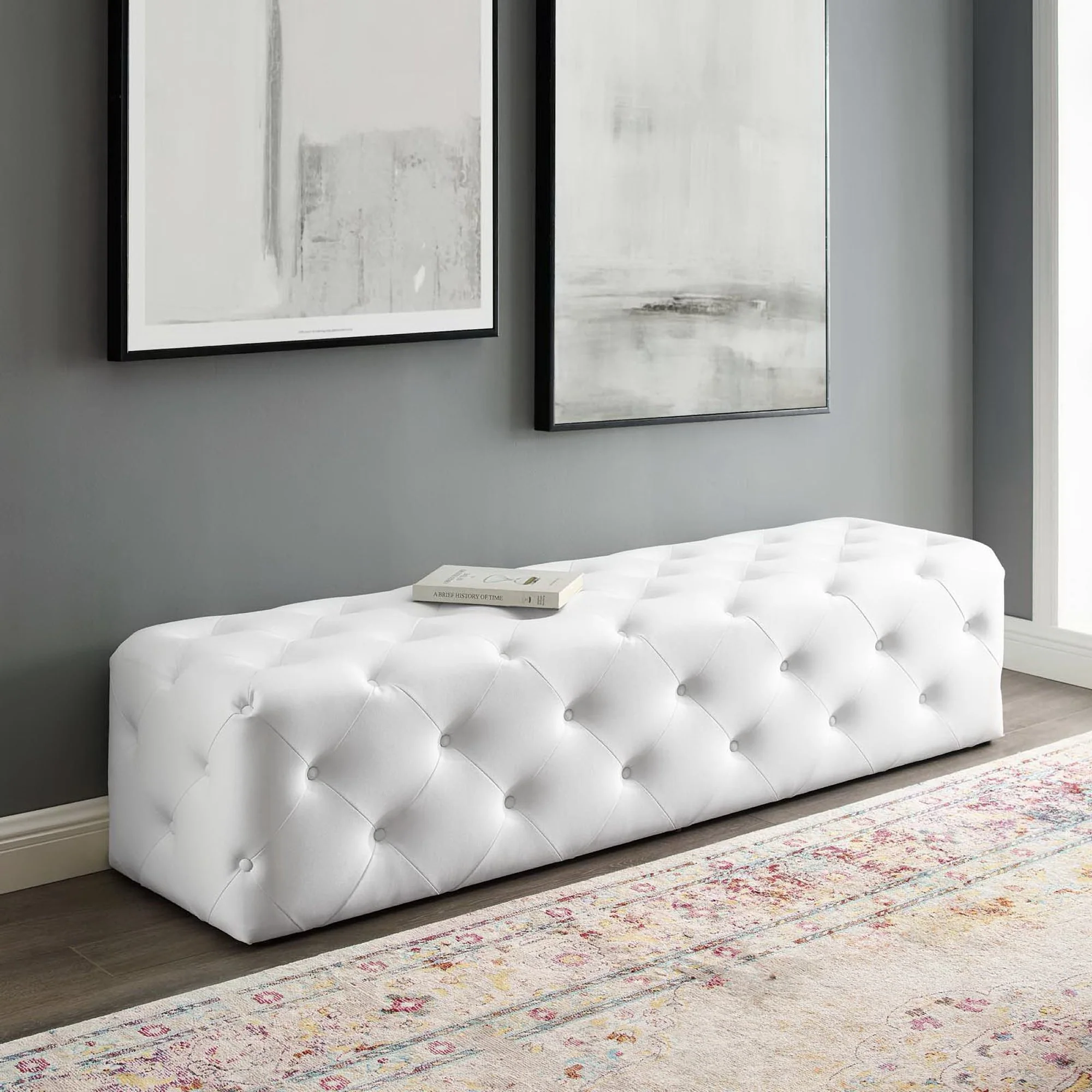Amour 72" Tufted Button Entryway Faux Leather Bench by Modway - Image 6