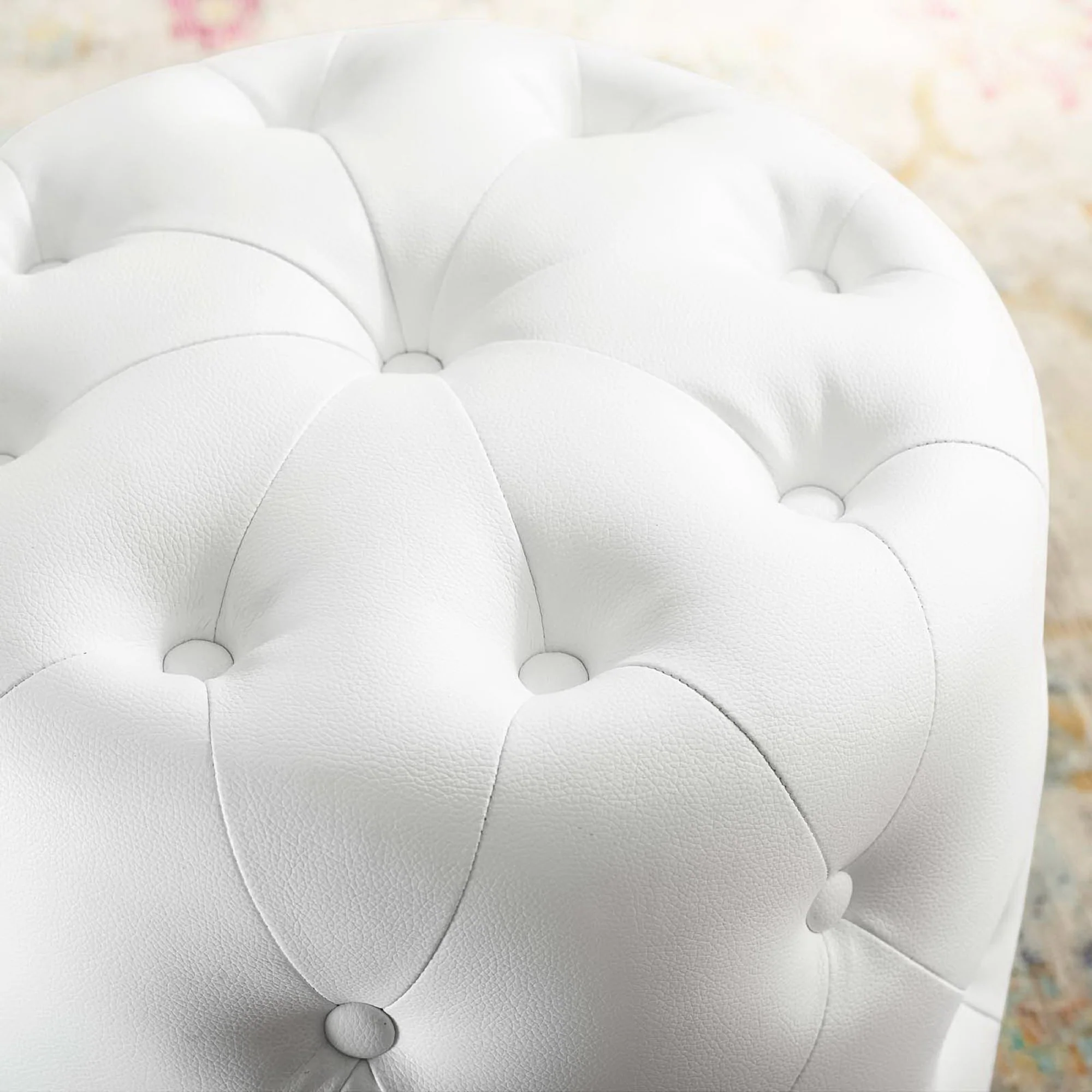 Amour Tufted Button Round Faux Leather Ottoman by Modway - Image 5