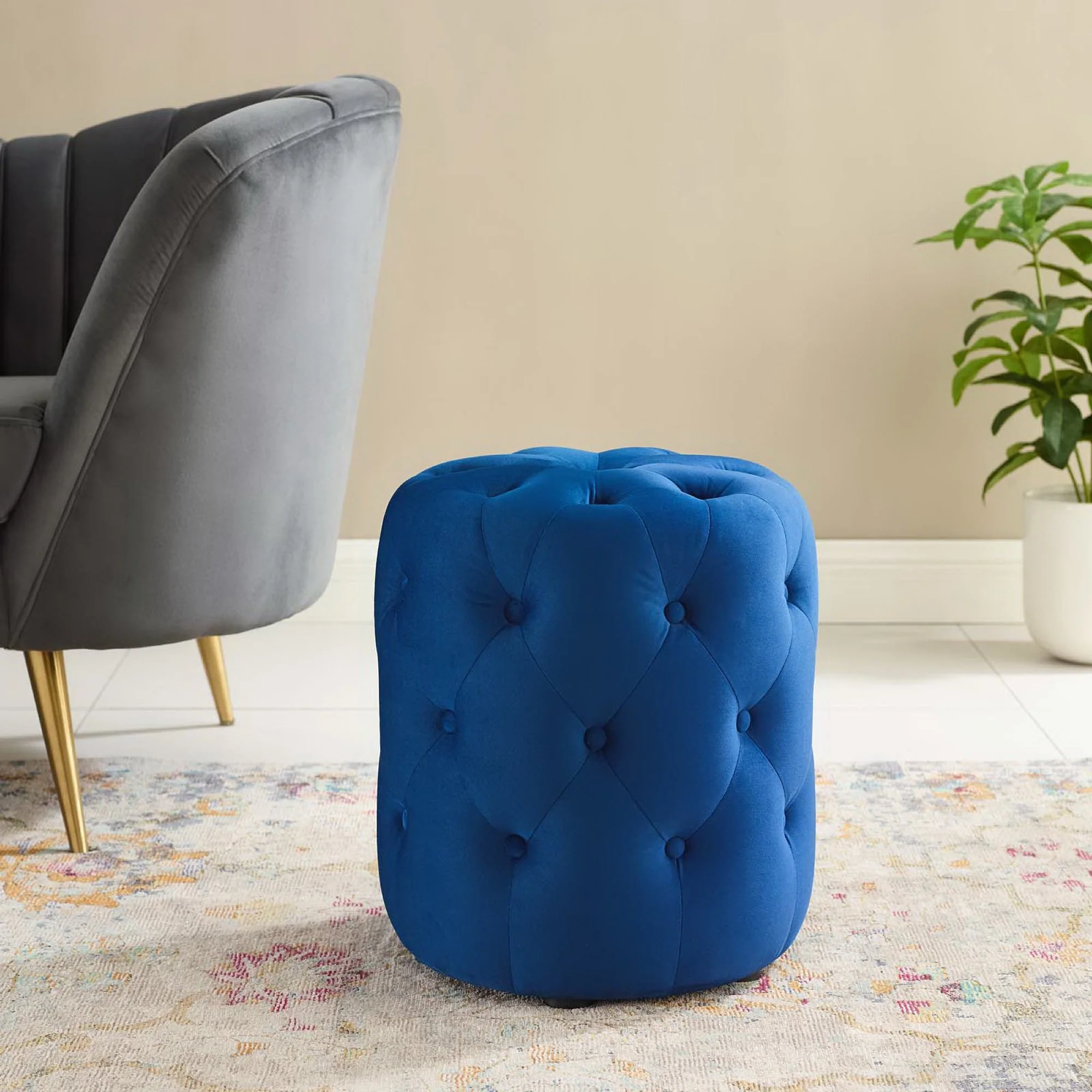 Amour Tufted Button Round Performance Velvet Ottoman by Modway - Image 5