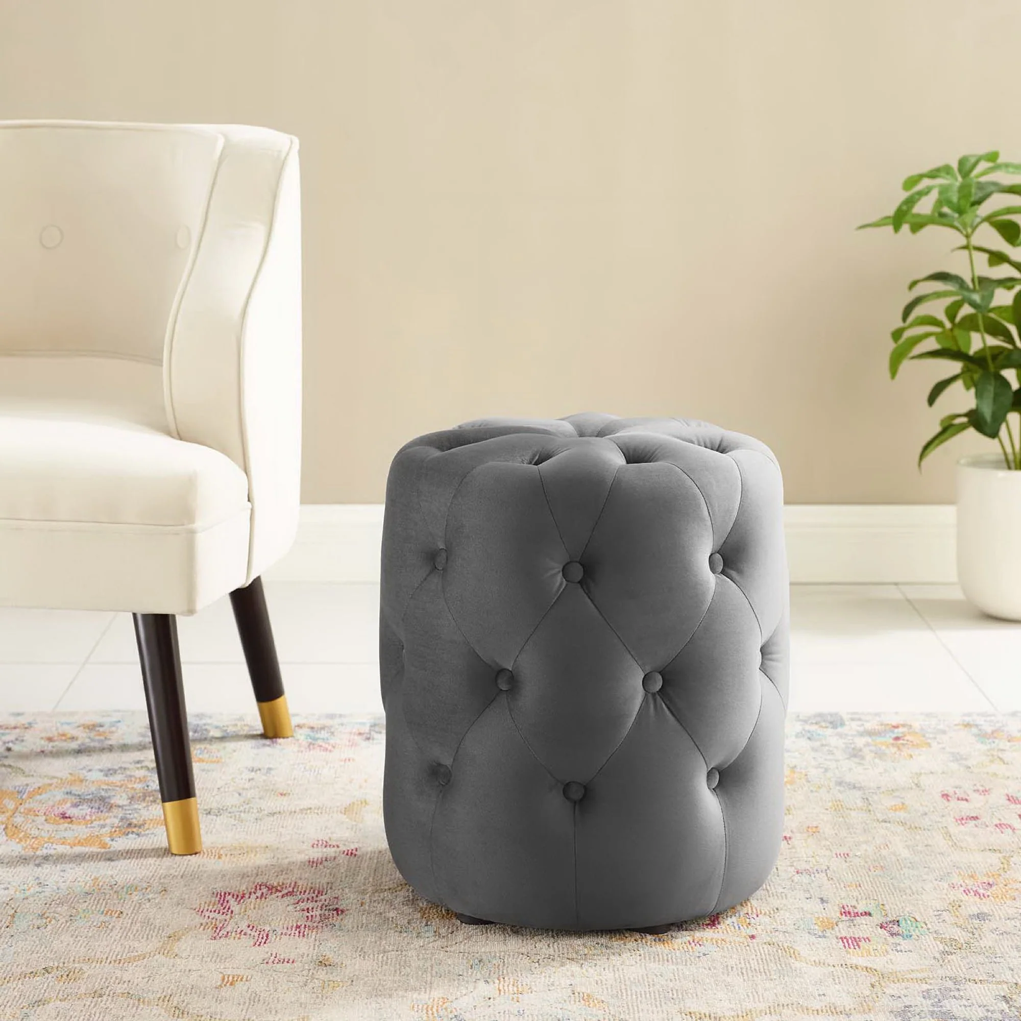 Amour Tufted Button Round Performance Velvet Ottoman by Modway - Image 9