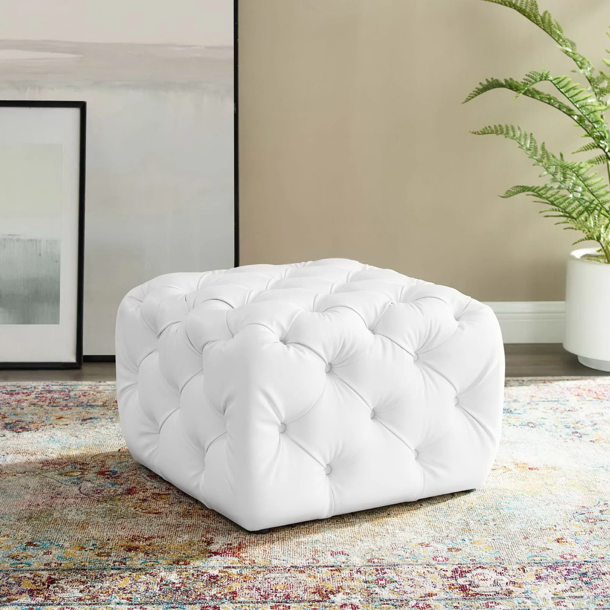 Amour Tufted Button Square Faux Leather Ottoman by Modway - Image 5